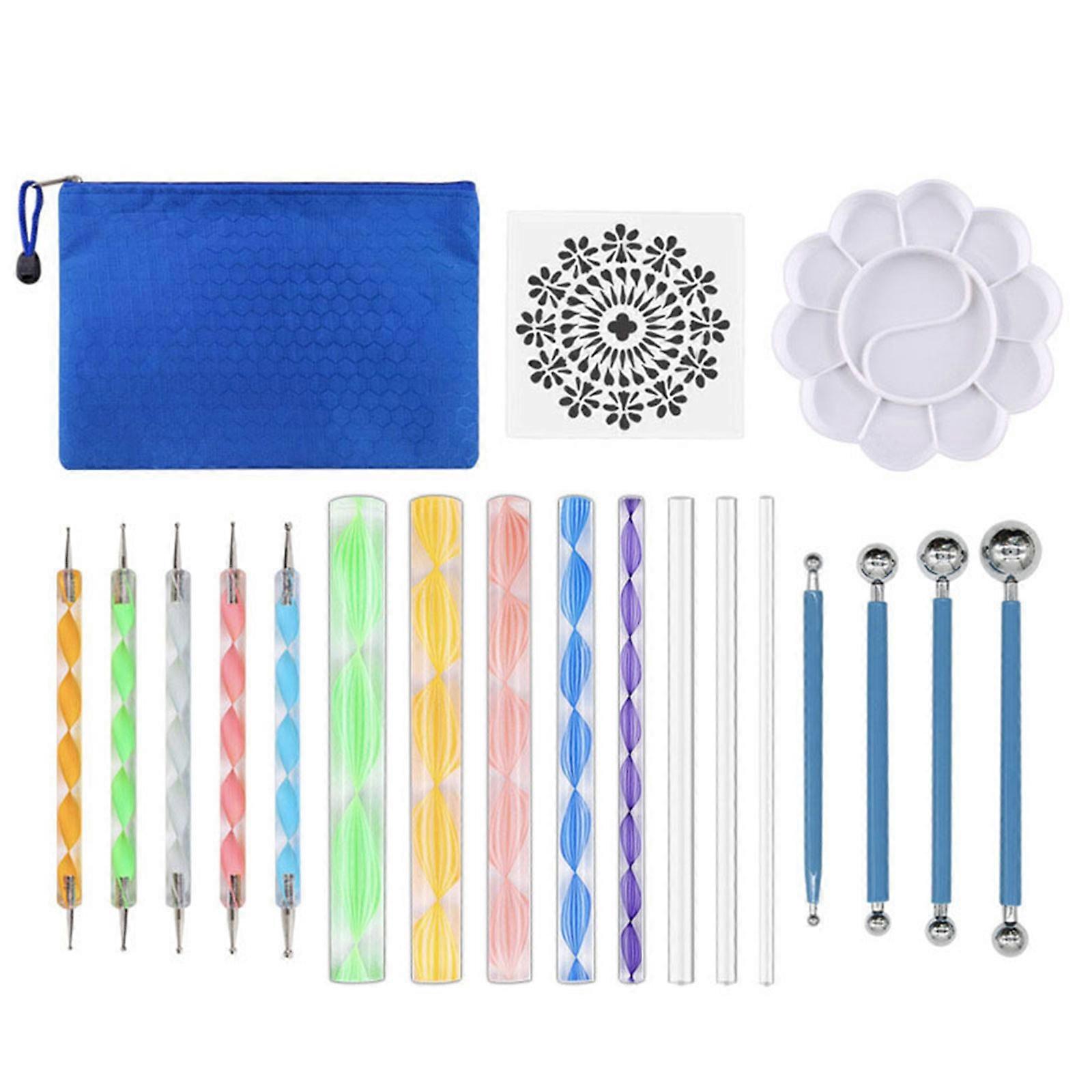19Pcs/Pack Portable Mandala Tools Kit Multi-purpose Dotting Stencils Set Home School Xmas Party Decoration Tools Kit Multicolor
