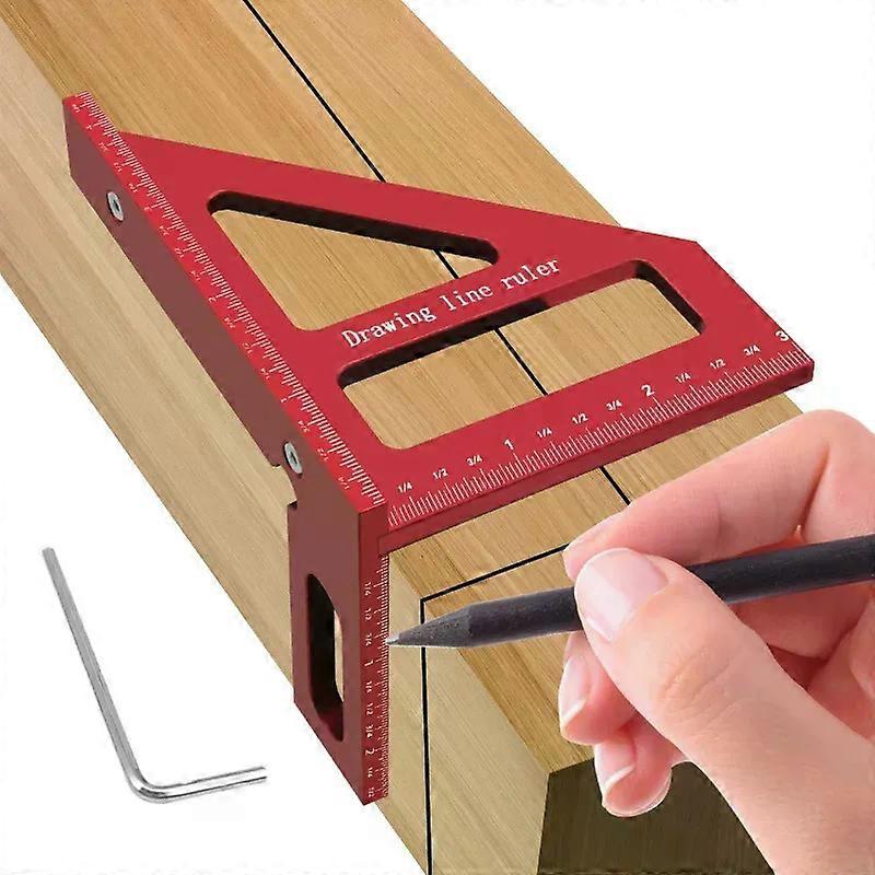 3D Multi Angle Aluminum Red Measuring Ruler 45/90 degree Woodworking Square Protractor Drawing Line Miter Triangle Layout Tool