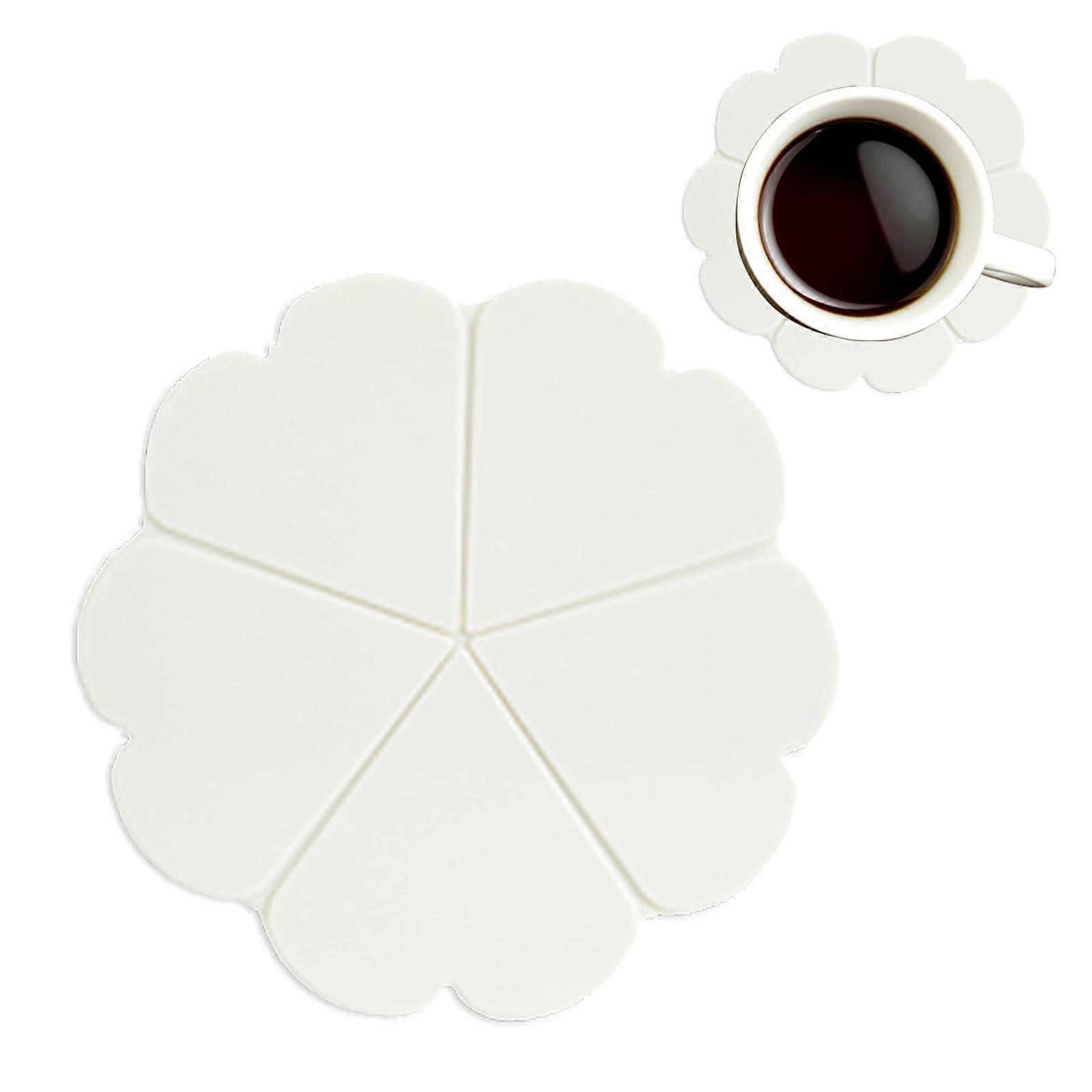 Cute coasters, coasters for bowls and pots, silicone mat with thermal ulation for cups, flower shape for coffee table, wooden table cream white