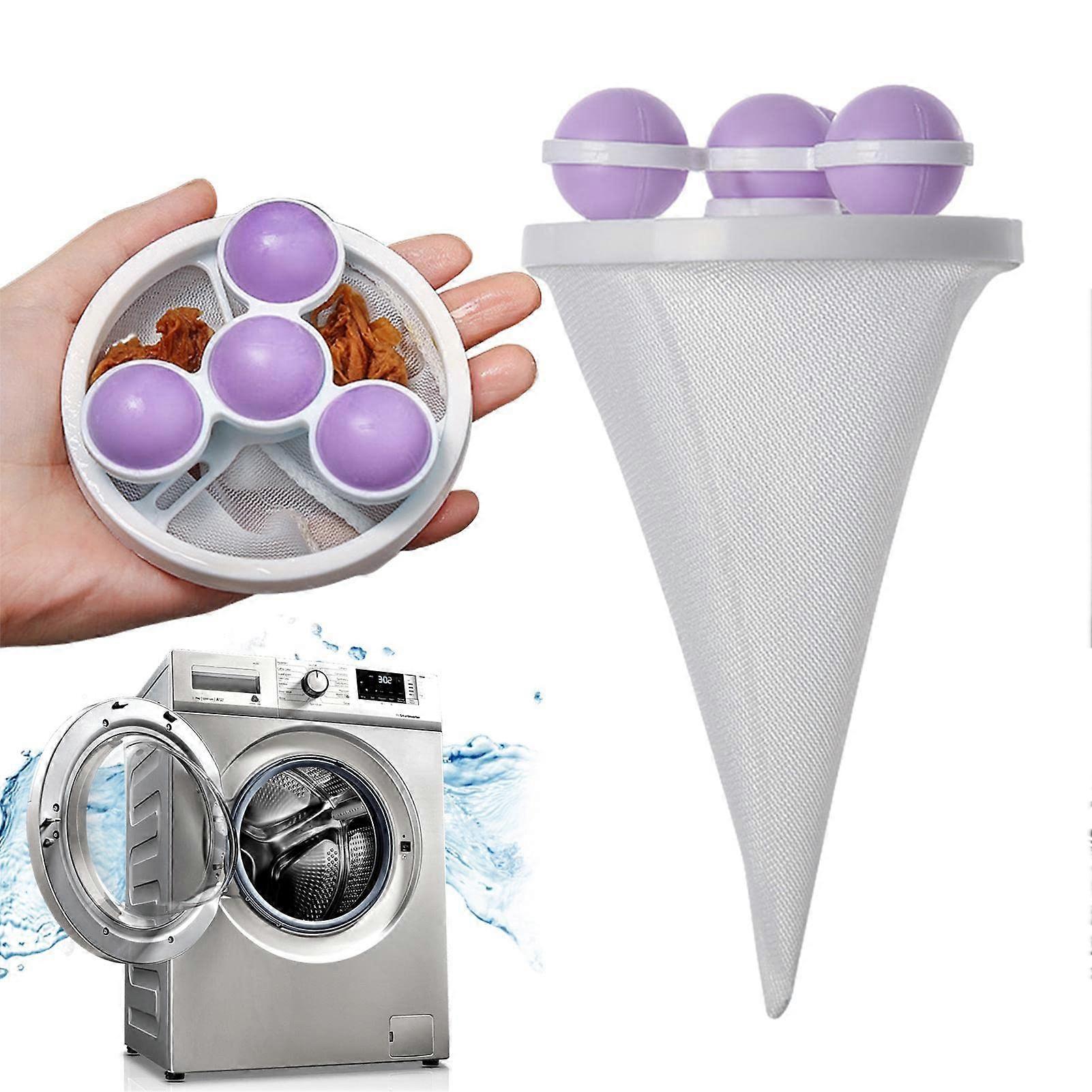Washing Machine Filter Bags for Hair, Lint Catcher with 4 Floating Balls, Reusable Mesh Hair Remover Tool (Pack of 2)