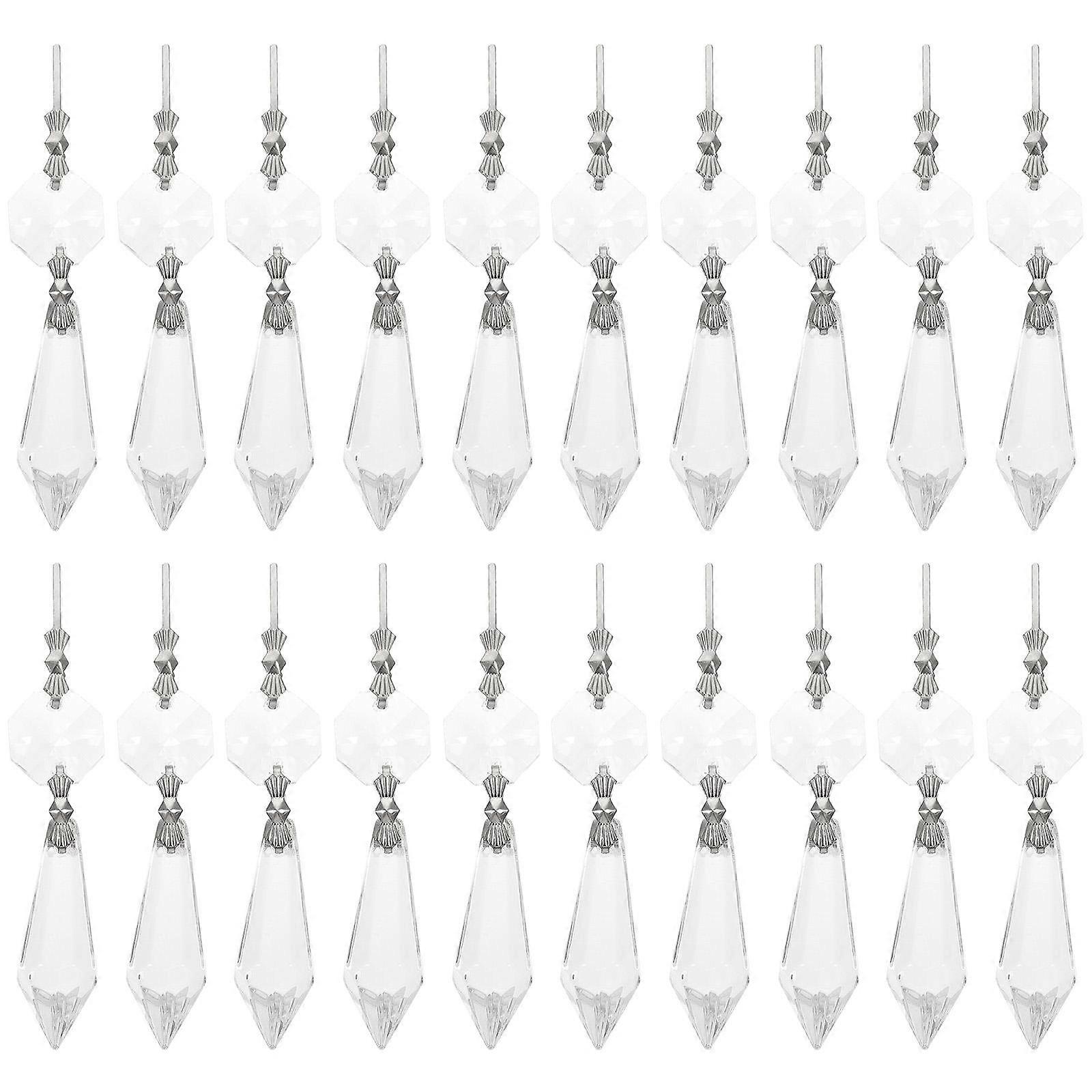 20pcs Crystal Pendants for Chandelier Decor – Clear Prism Replacement with Octagonal Beads for Home, Office, and Restaurant Lighting