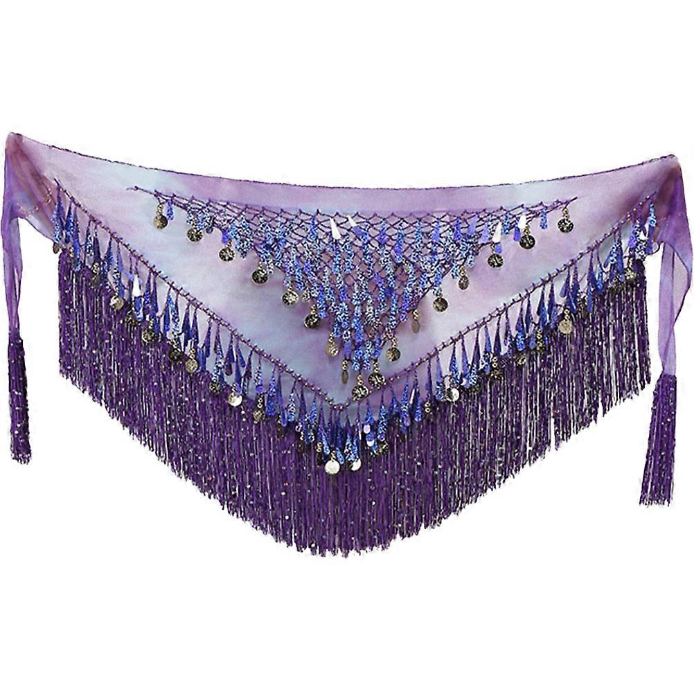 Sparkly Sequin Triangle Hip Scarf with Dangling Charms for Women – Belly Dance Waist Wrap Accessory for Stage Performance, Practice & Costume Use