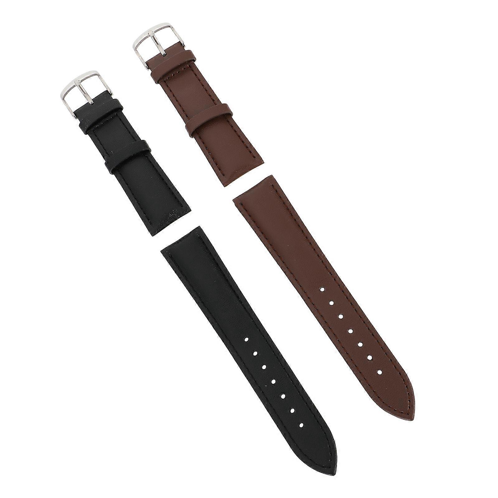 Replacement Watchbands Stylish Universal Watch Straps Comfortable Wearing For Men And Women 21X2CM Leather Black 2Set