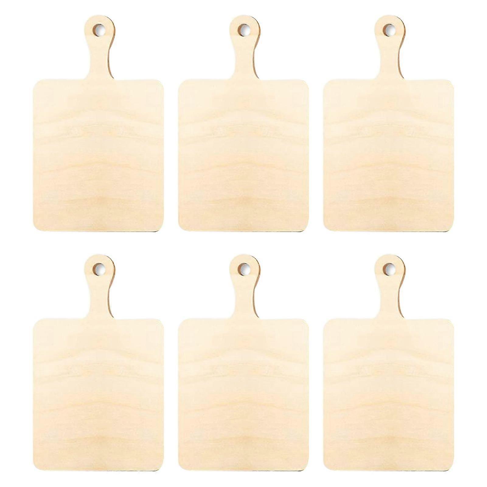 6Pcs/Set Cutting Board Toy Mini Decorative Wooden Chopping Block Toy with Hanging Hole for Kids