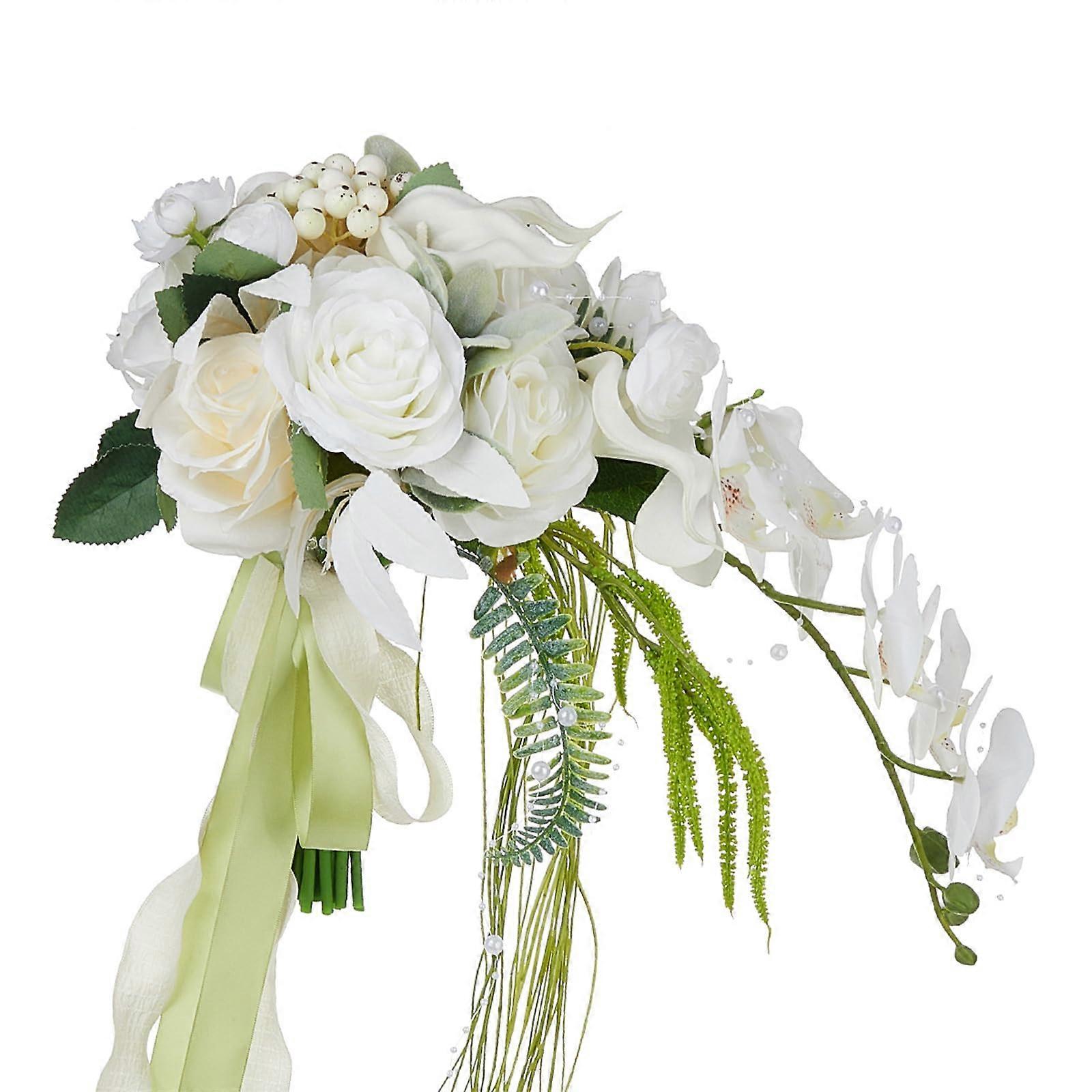 Silk Fabric Bridal Bouquet White Silk Roses and Calla Lilies Bouquet for Gift and Decoration