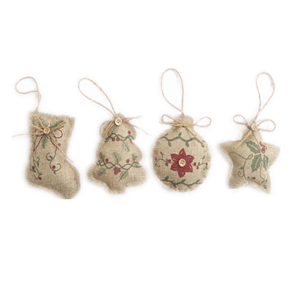 Tree Decorations Rustic Ornaments Burlap Stocking Shape 13x13 Cm present Storage 4 Pcs