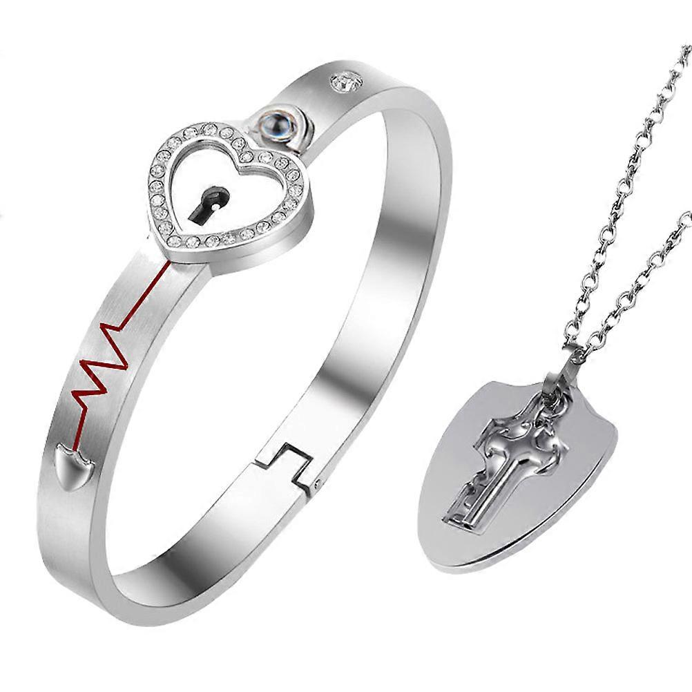 Couple Jewelry Loving Heart Decorative Bracelet Silver 5.5x0.5cm Projection Heart Design 1 Set