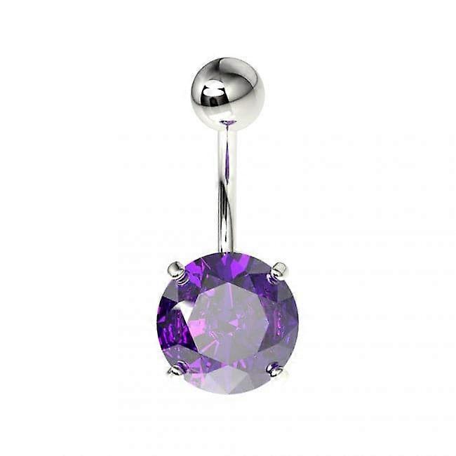925 Sterling Silver Round Jewelled Non-dangling Belly Button Ring