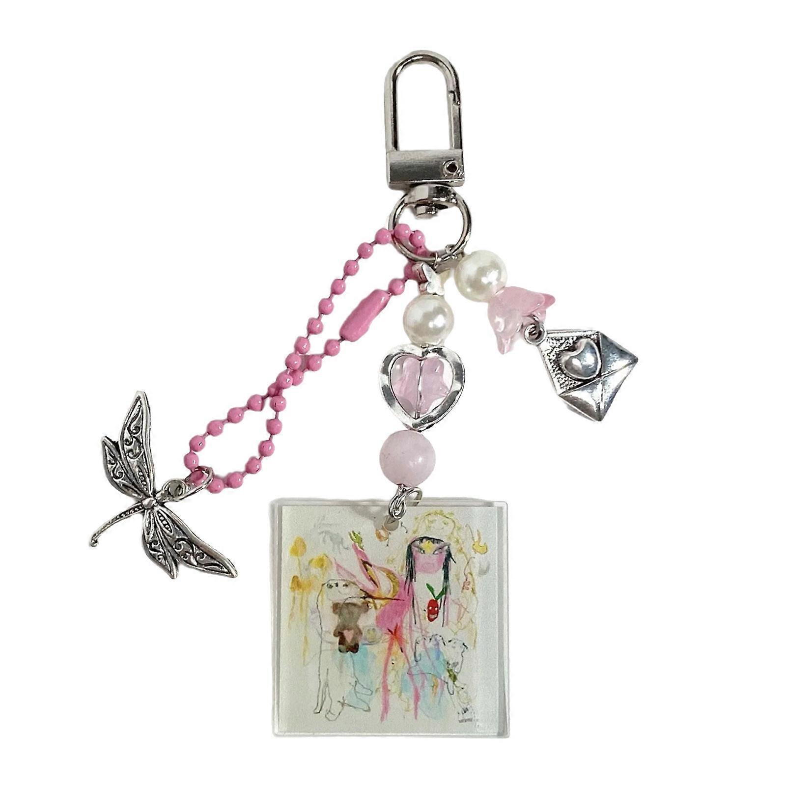 Retro Band Album Inspired Key Rings Stylish Portable Accessory Fashionable Bag Charm Colorful Keyring for Daily Use  Pink