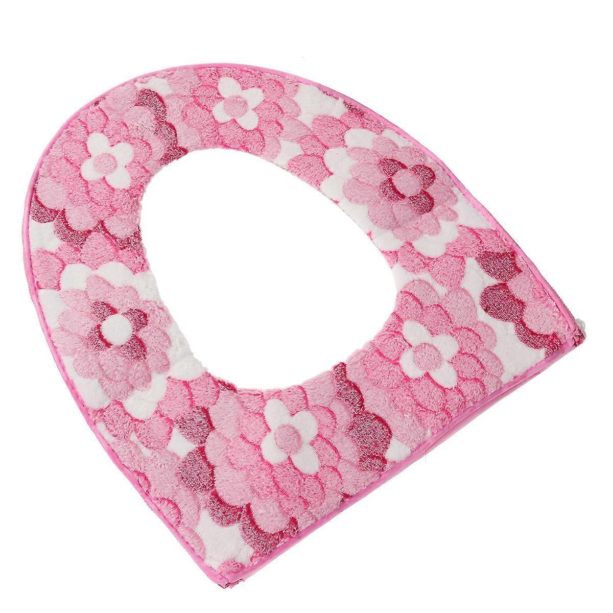 Thicker Toilet Seat Cover Pink 42.00X36.00X1.00CM Flannel Warm Washable for Toilet Seat Home Use 1Set