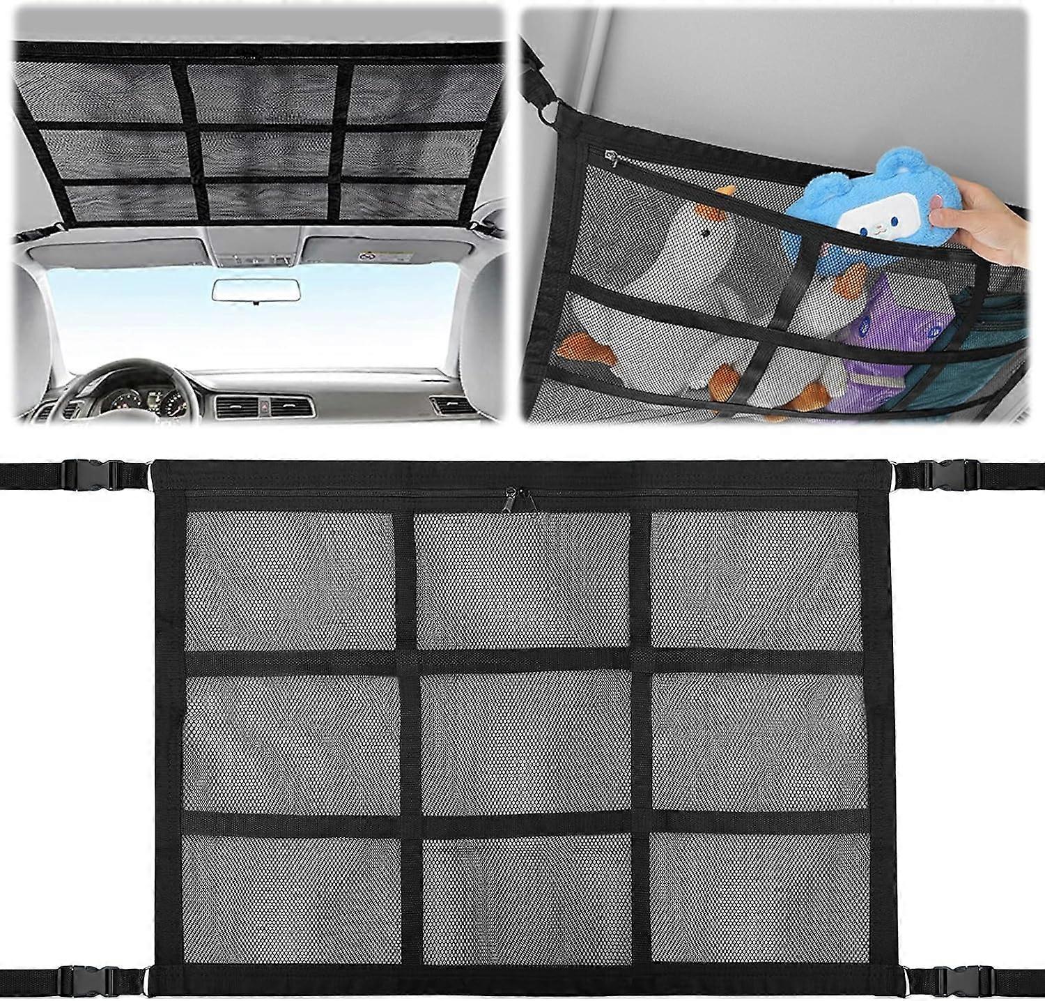 Car Roof Storage Net, Universal Car Roof Luggage Net, Universal Mesh Bag with Zipper, for Most Common Vehicles, SUV, Van, Jeep