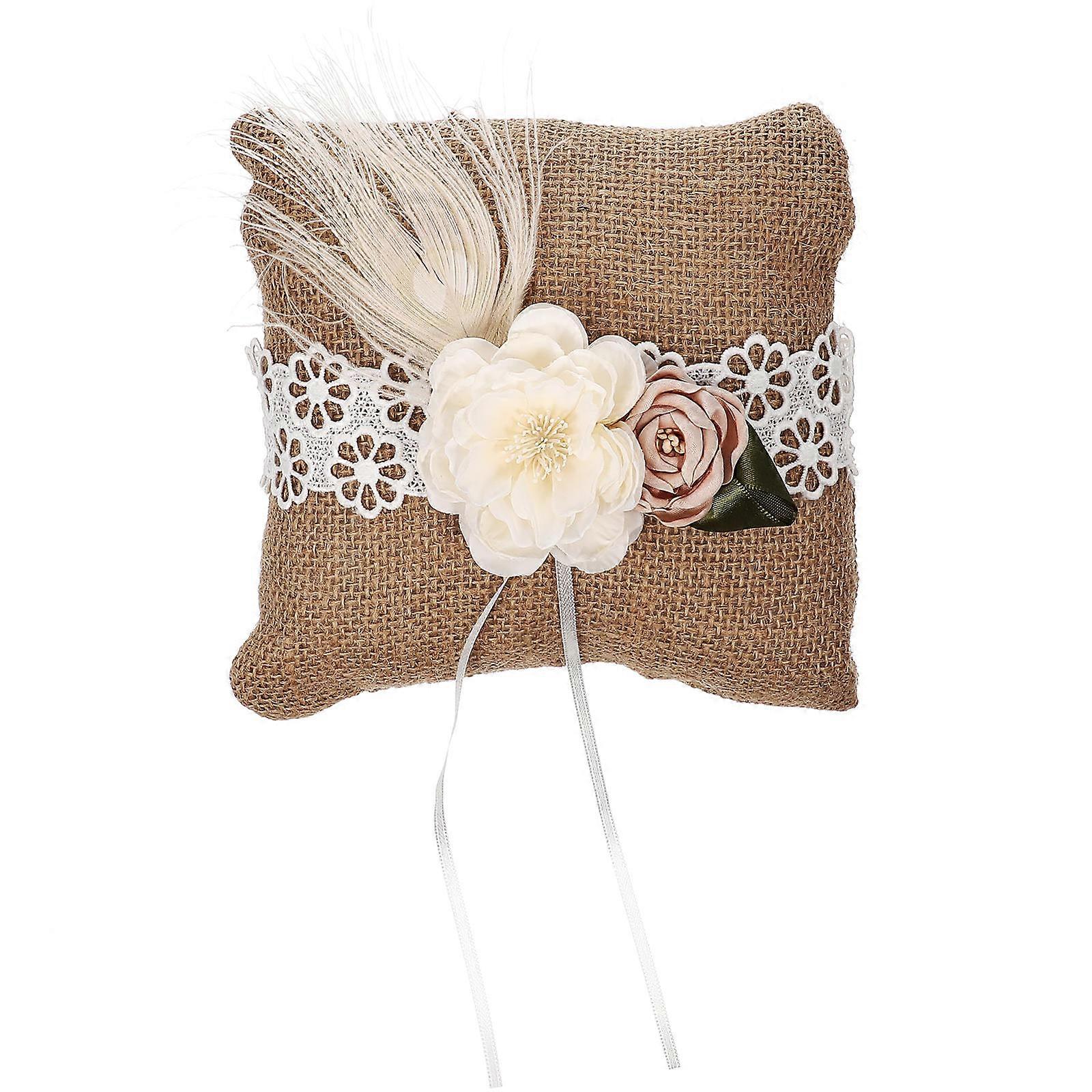 Rustic Ring Pillow Wedding Ceremony Bridal Ring Cushion Multi 16.5x16.5x5cm Hold Wedding Rings 1Pcs