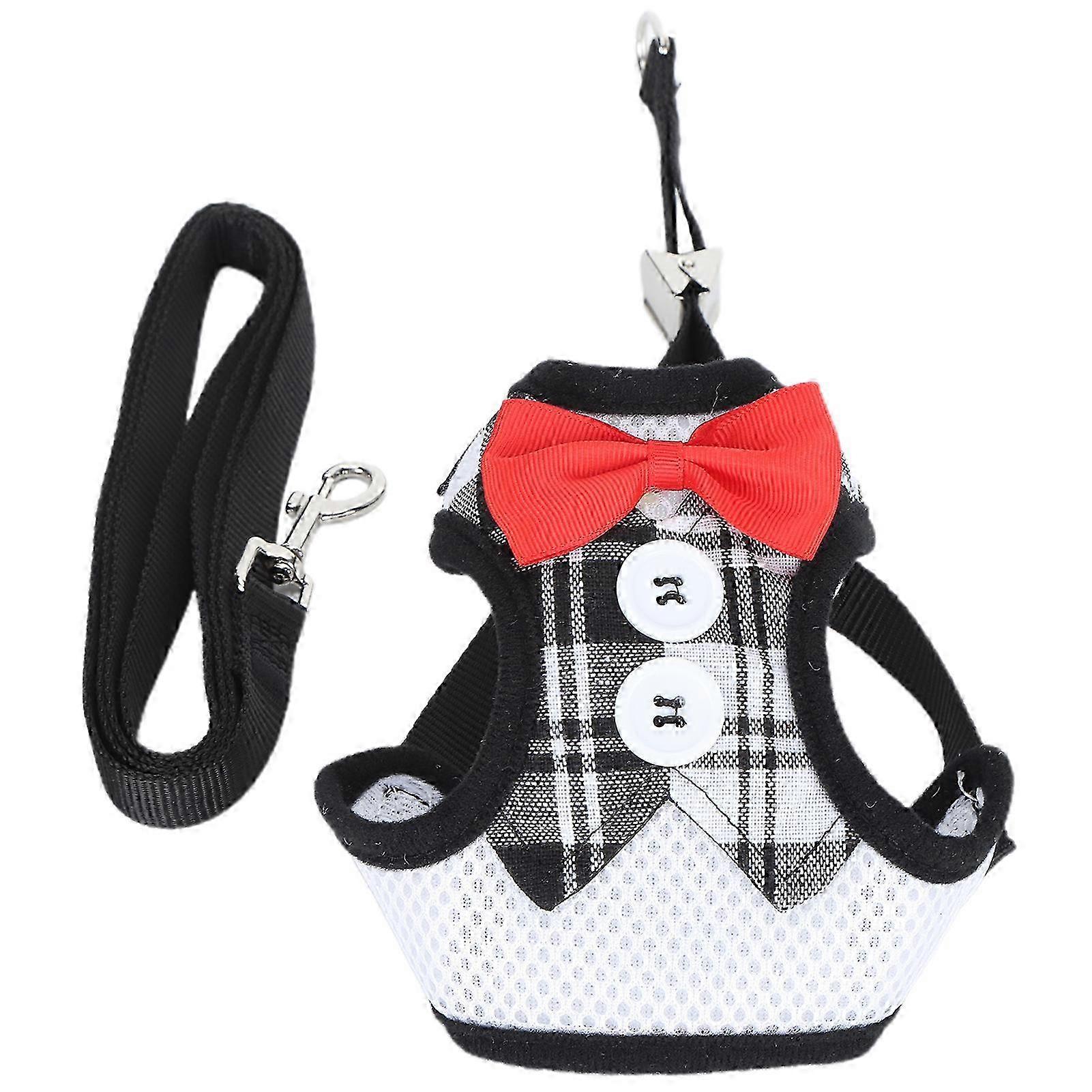 Adjustable Escape-Proof Cat Vest Harness with Leash for Walking (Black Grid L)