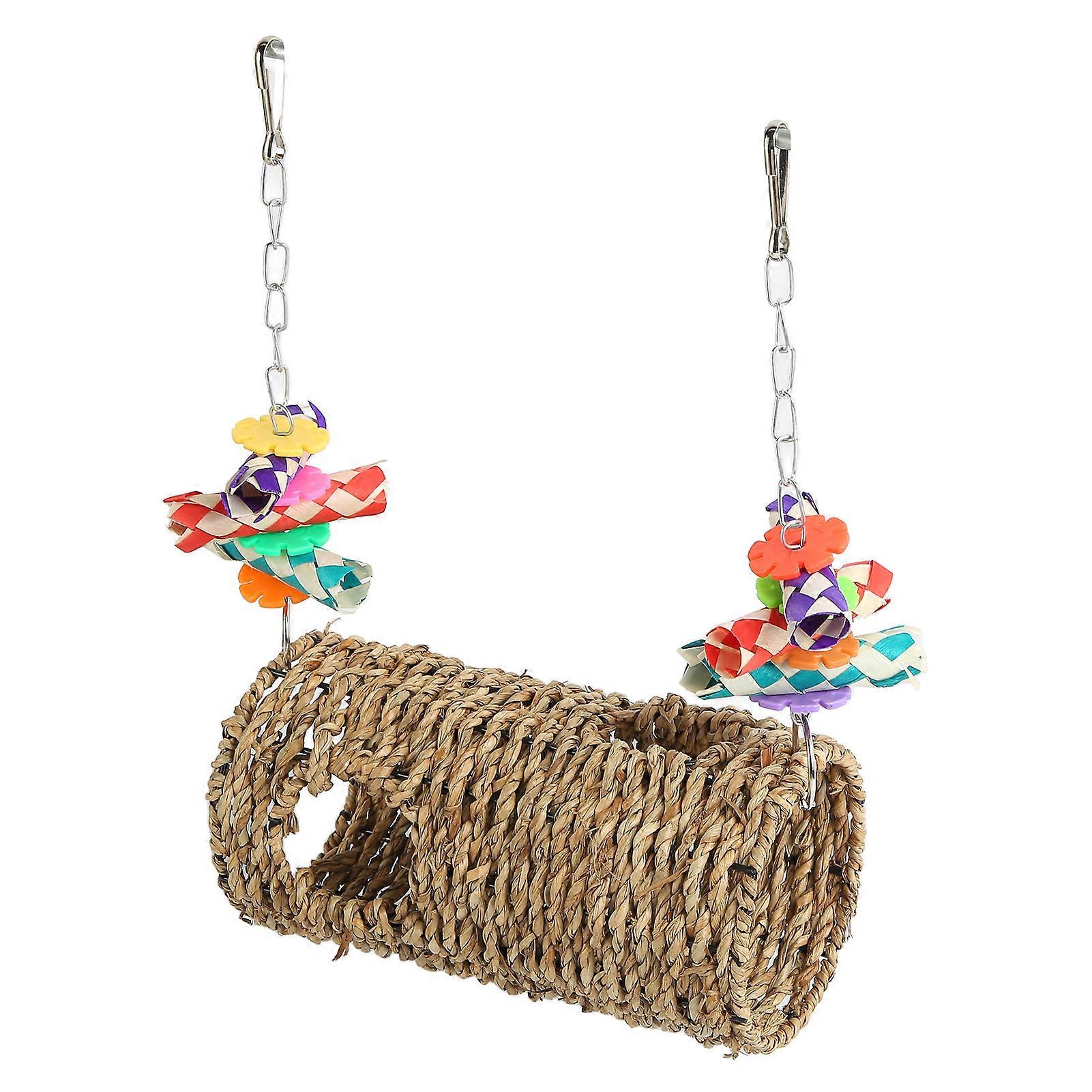 Parrot Grass Tunnel Chewing Relaxing Swing Bird Woven House Toy with Hole for Cockatiel Budgie Hamster