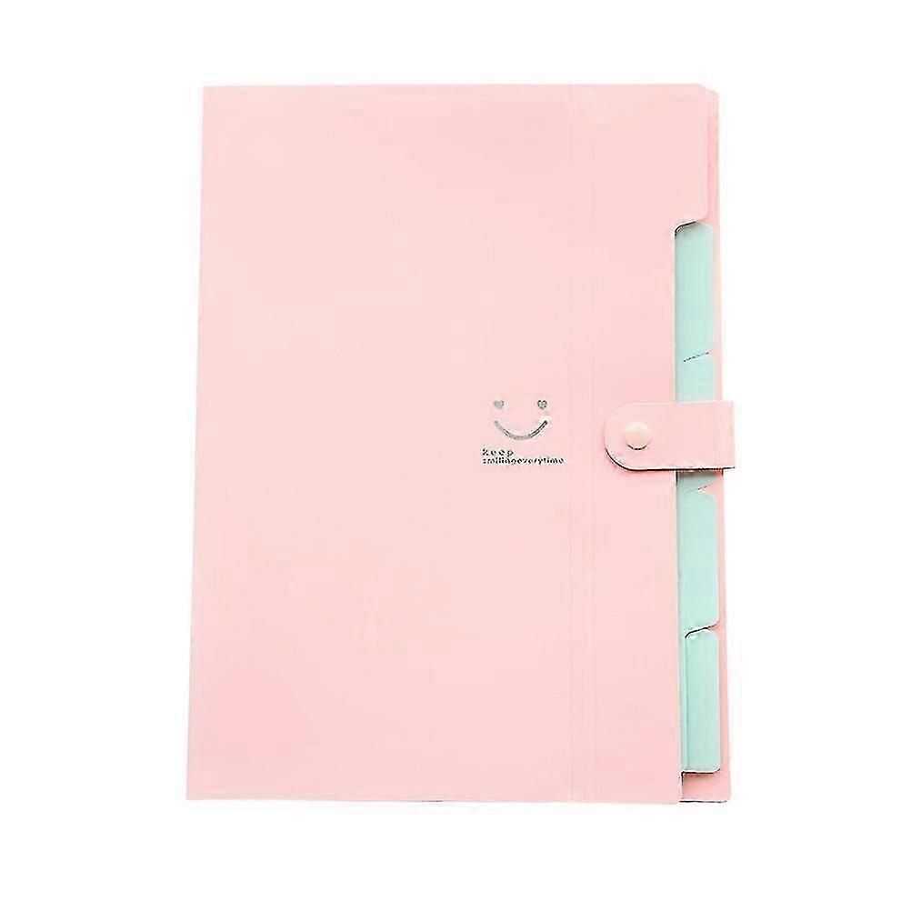 5 Pockets Plastic Expanding File Folders A4 Letter Size Snap Closure Accordion Folder Document Organizer Set (pink)