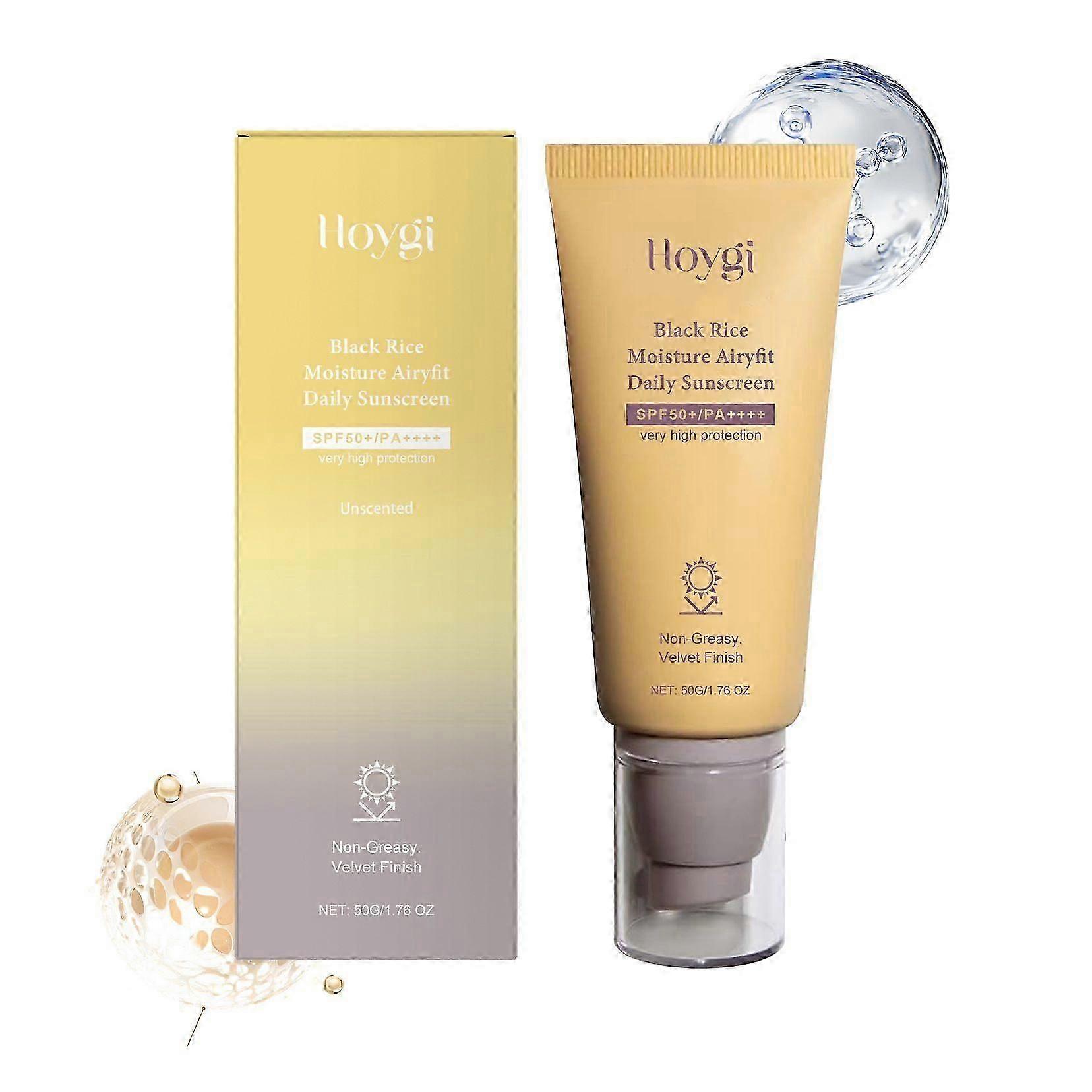 Black Rice Moisture Face Sunscreen Broad Spectrum SPF 50 Protection Non-Greasy Velvet Finish No White Cast For All Skin Types, Travel Size 50g
