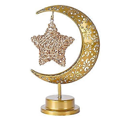 Table Moon Lamp, 3D Hanging LED Night Light with Rattan Stars for Bedside Home Decoration, Soft Warm Light