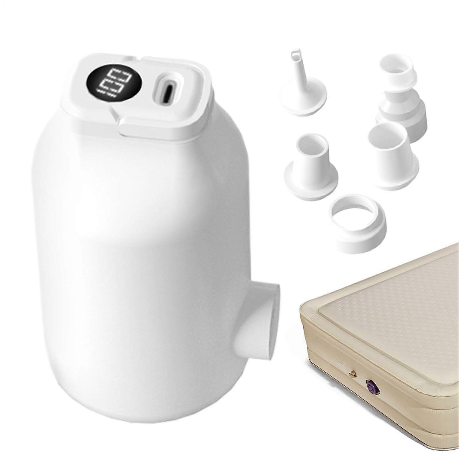Air Pump For Inflatable Gear - Electric Portable LED Pool Pump With 5 Nozzles, White; For Air Mattresses, Pool Floats, Kayaks