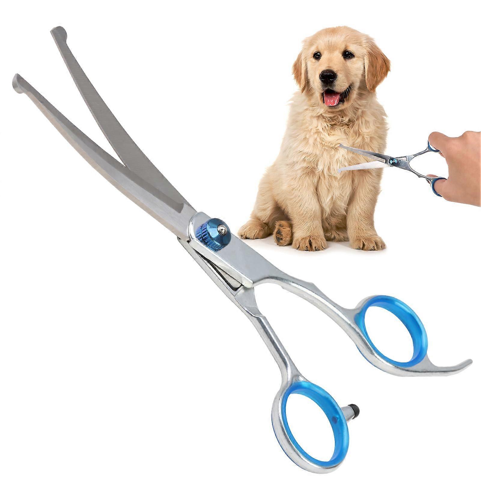 Dog Scissors - Curved Stainless Steel Grooming Scissors for Dogs and Cats with Safety Round Tip and Thinning Edges
