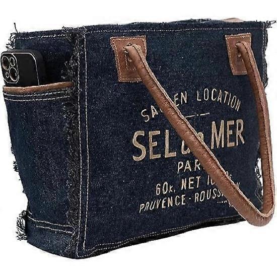 Laukut Sel De Mer Kierrätetty Kangas Käsilaukku Kierrätetty kangas- ja lehmännahkakassi Säteilevä kierrätetty kangas nahkalaukku