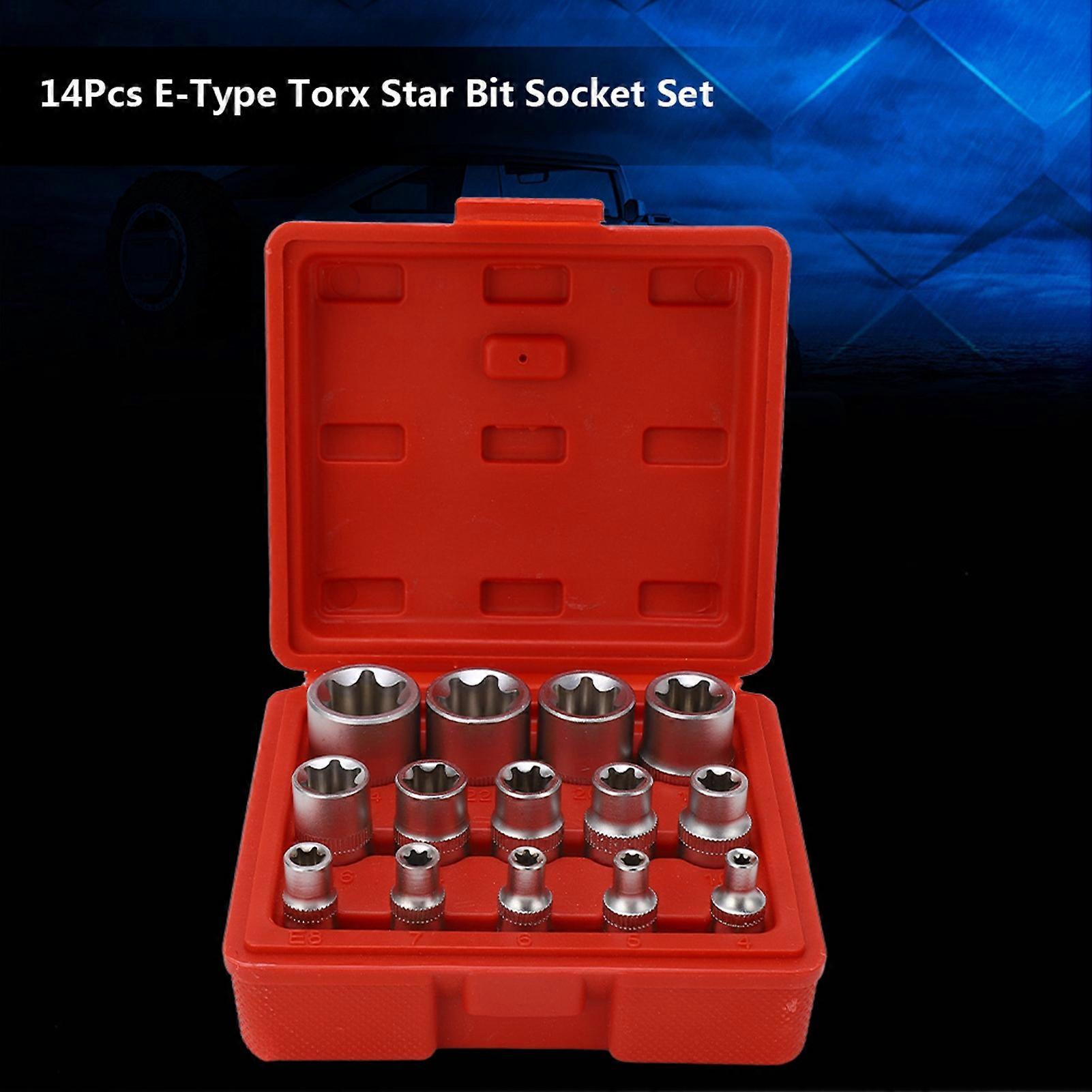 14Pcs E-Type Torx Star Bit Socket Set E4-E24 Silver with Case