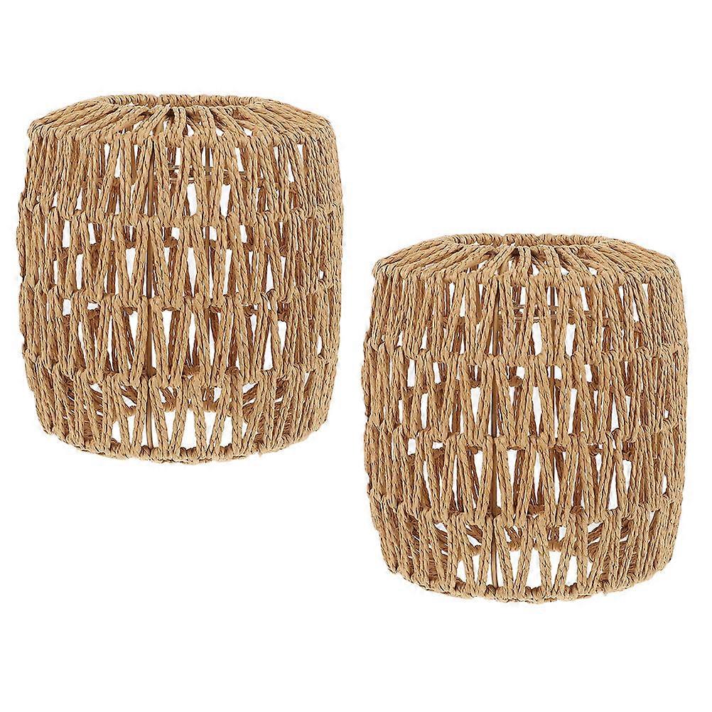 2pcs Imitation Rattan Woven Lampshade Pendant Light Cover for Home, Bar, Restaurant Elegant Braided Design for Unique Soft Lighting