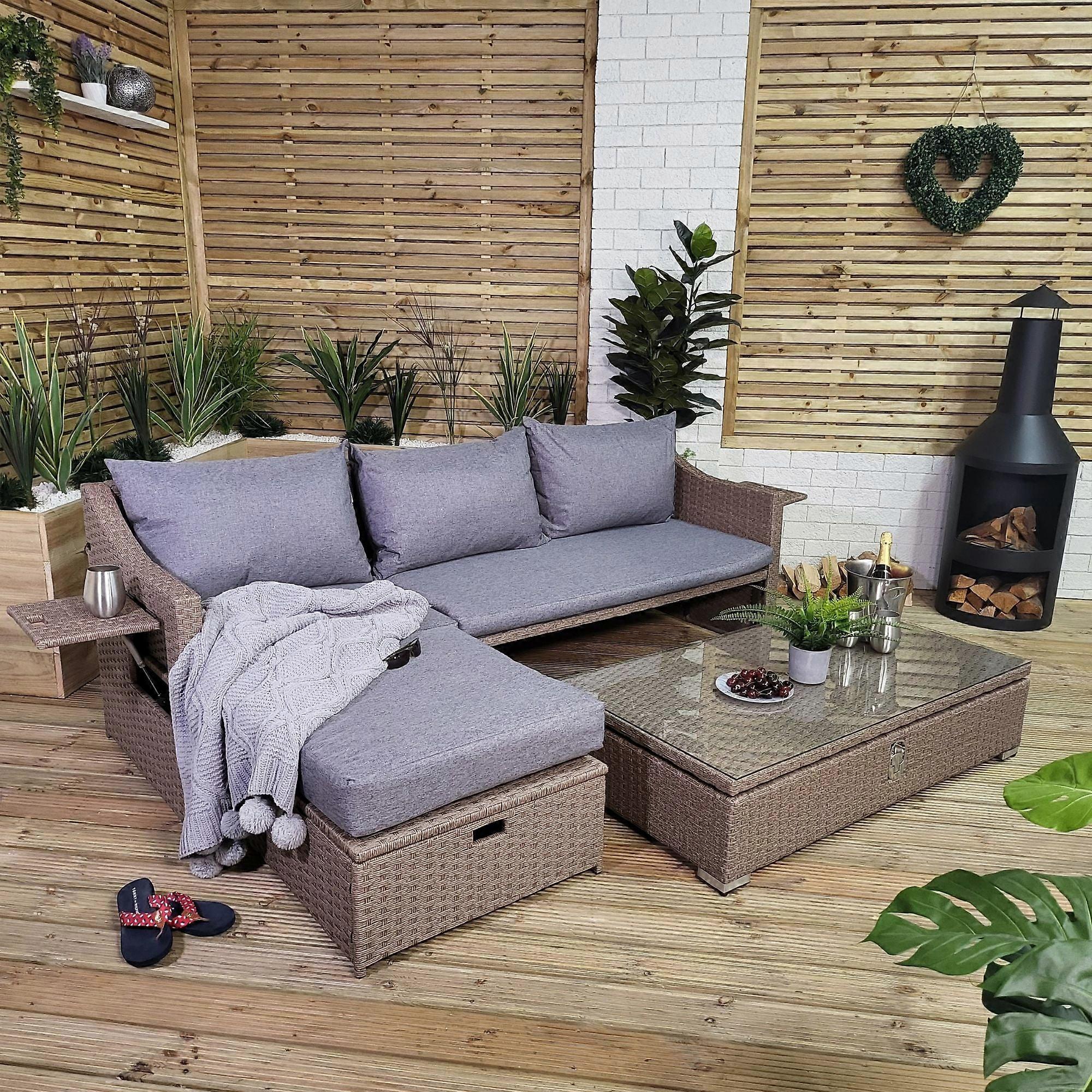 6 Seater 4pc Brown Rattan Daybed / Sofa / Dining Set