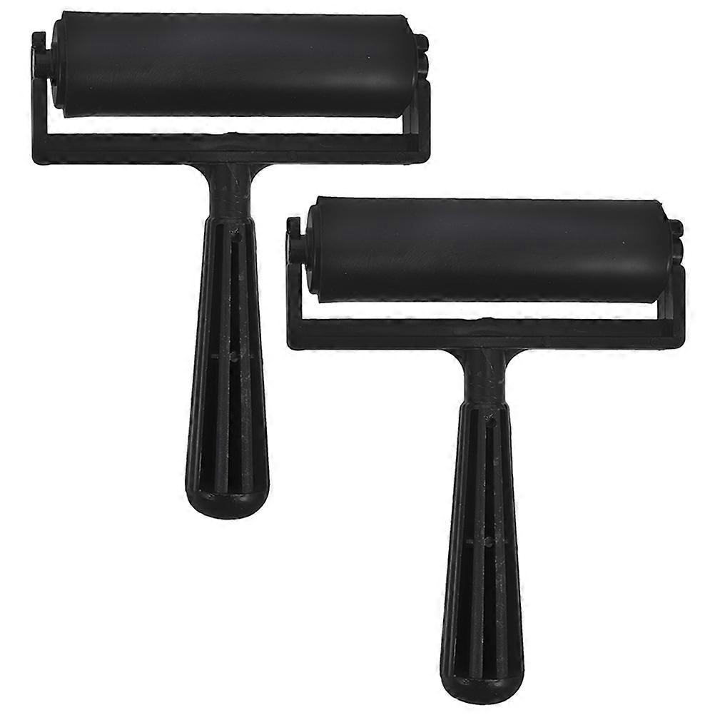 Small Craft Roller Diy Art Tools Drawing Cylindrical Shape Black Plastic 2Pack