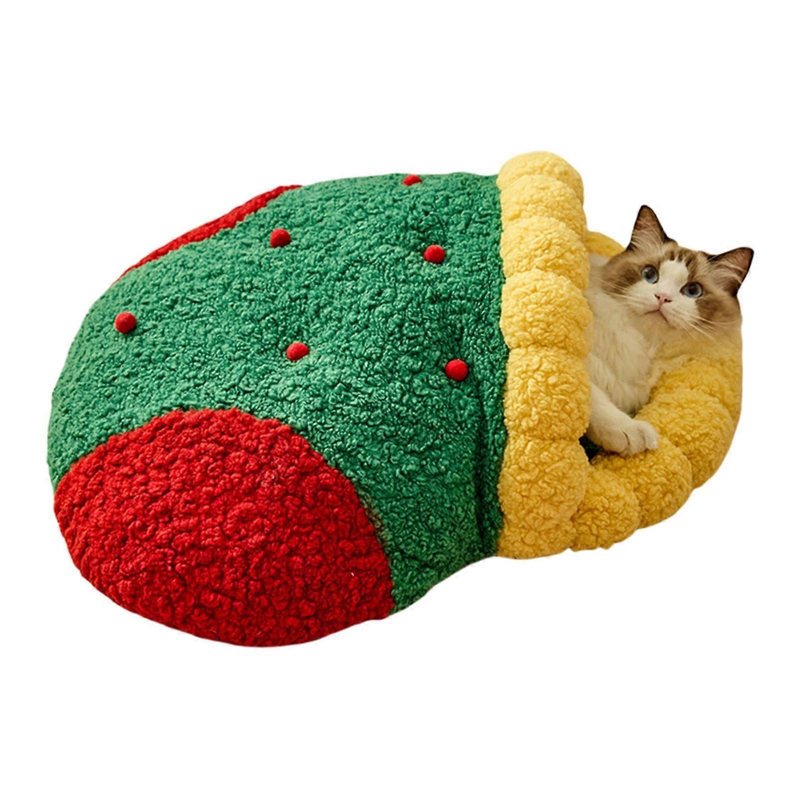Christmas Dog Bed, Winter Cat Cave, Warm Dog Bed, Removable Cushion Pet Bed