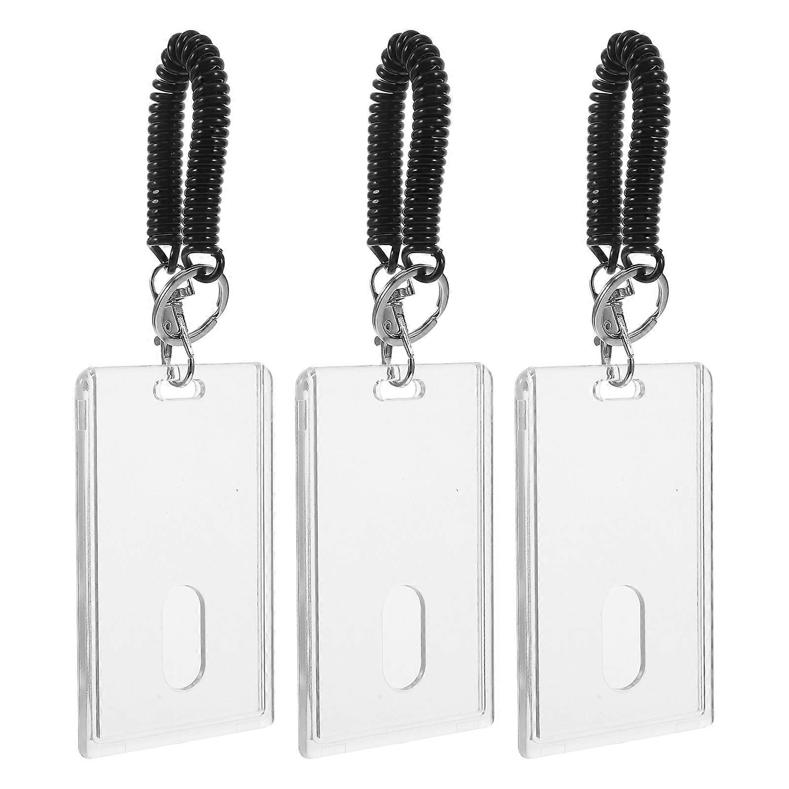 Spiral Retractable Keychain Wrist Coil Id Card Holders Transparent Plastic For Office Work Id 3 Sets