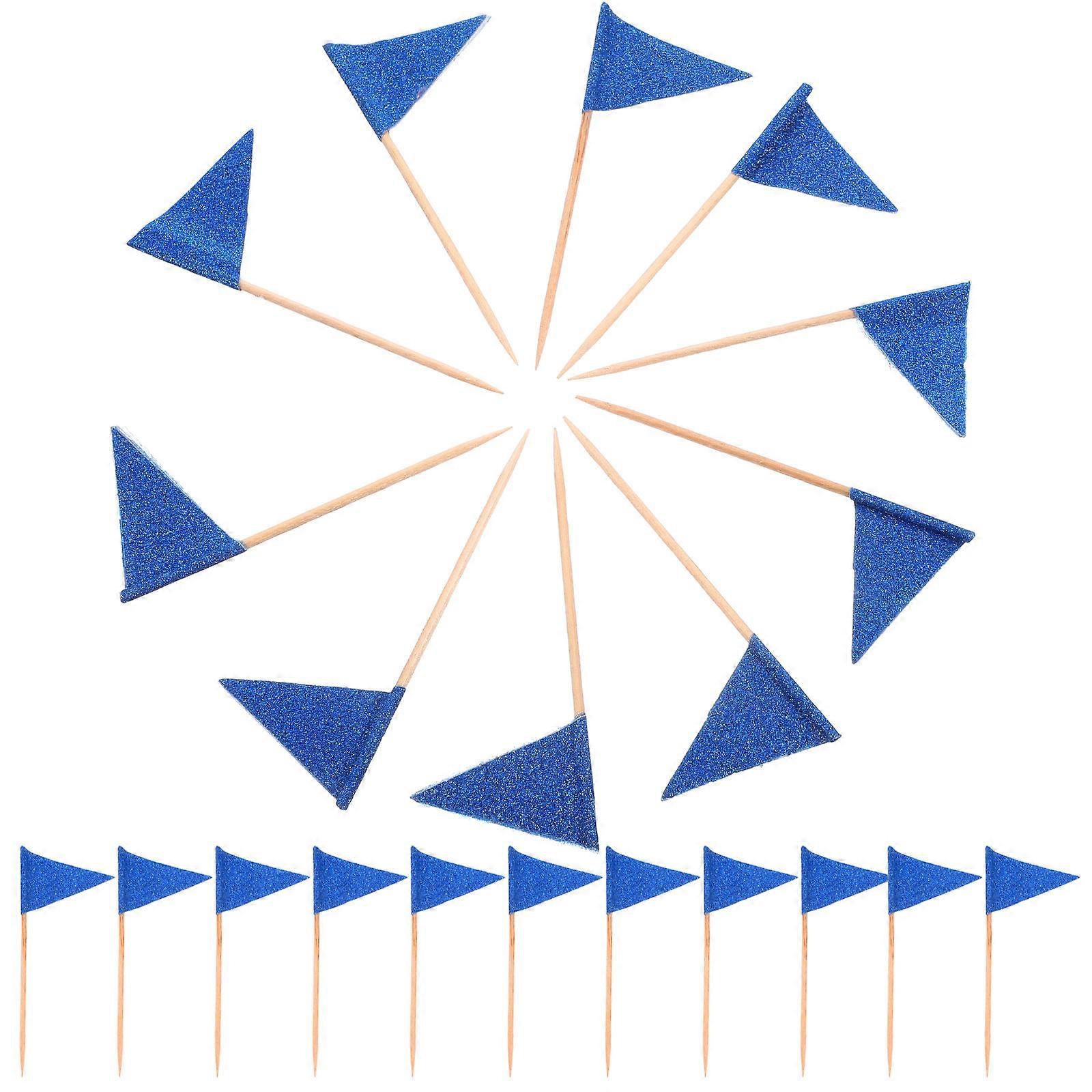 Triangle Flags Toothpick Sticks Cupcake Toppers Blue Color 8.00X3.50X0.20CM Cake Decoration 60Pcs
