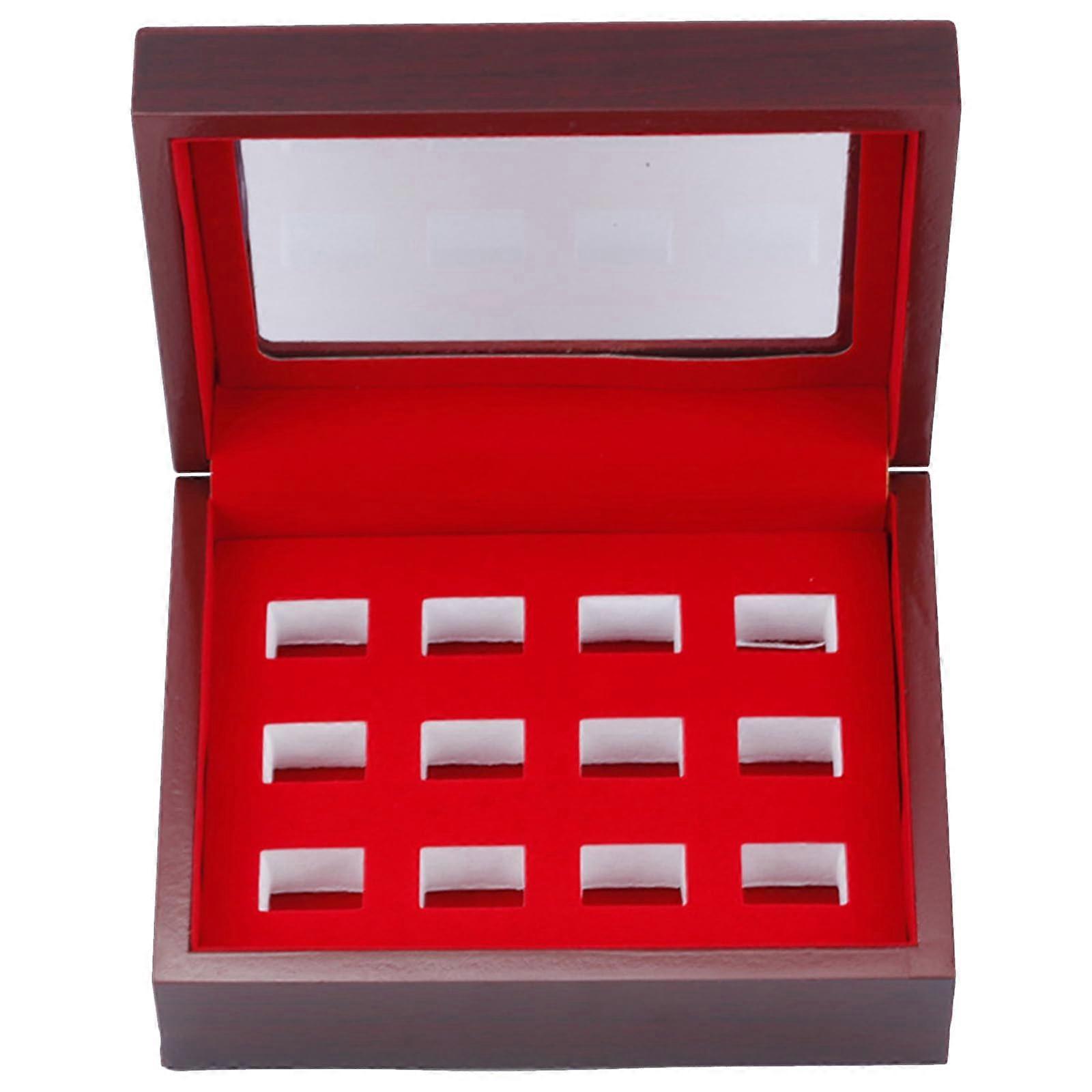 Wood Championship Ring Display Case for Multiple Sports Rings, Jewelry Presentation Box, Keepsake Storage Organizer