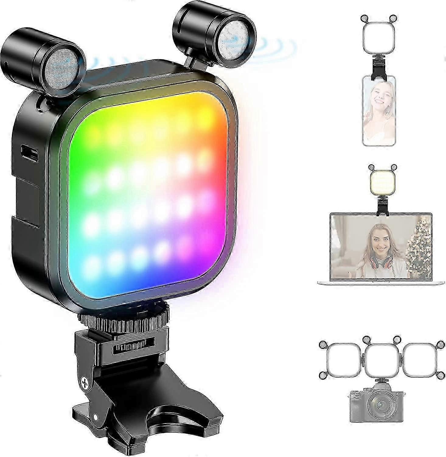 RGB LED سيلفي ميكروفون لايت للهاتف ، بطارية مدمجة بسعة 2000 مللي أمبير في الساعة ، مصباح هاتف محمول للسيلفي ، البث المباشر ، TikTok ، اجتماع Zoom ، تسجيل الفيديو