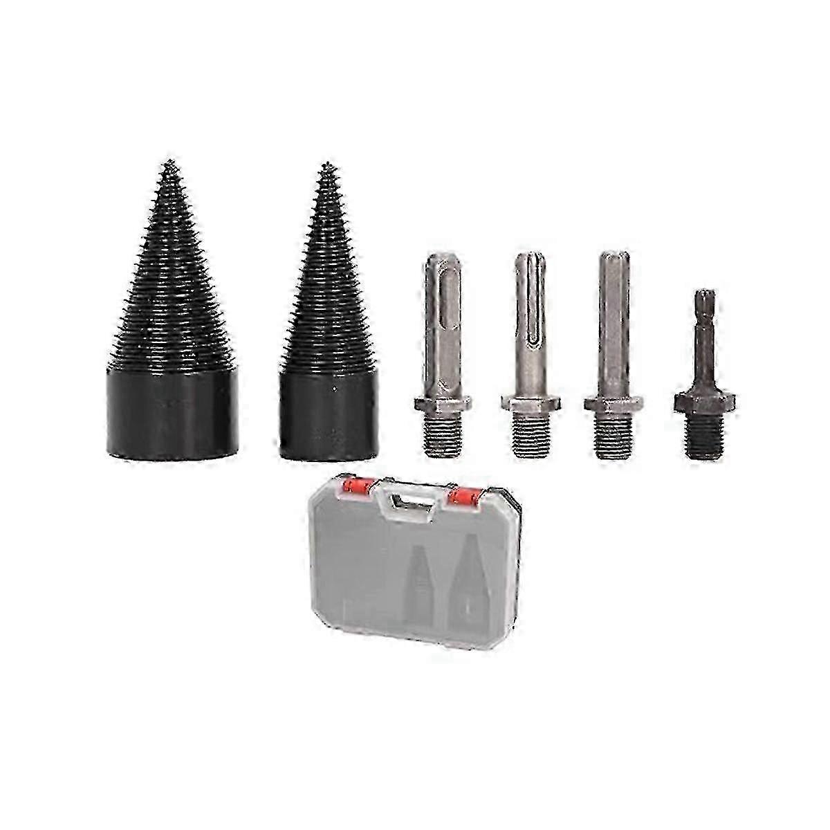 Set of 6 Log Splitter Bits with Removable Splitting Cones - 32mm & 42mm Size Options with 4 Easy Grip Handles for Efficient Wood Splitting