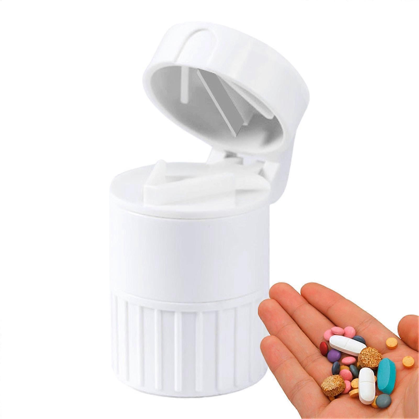 Pill Cutter Travel Pill Bottle with Storage | Multifunctional Tablet Splitter and Crusher, Portable Organizer