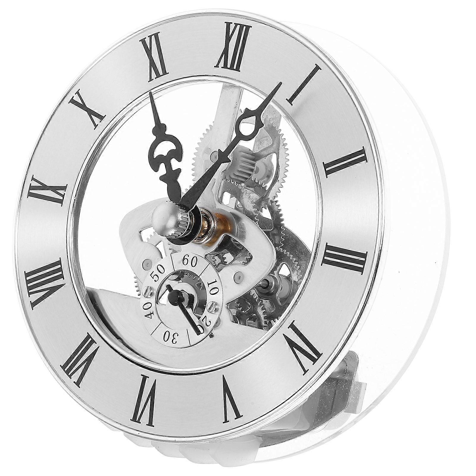 Elegant Zinc Alloy Clock Insert with Transparent Gear Mechanism and Roman Numerals for Home Use 86mm
