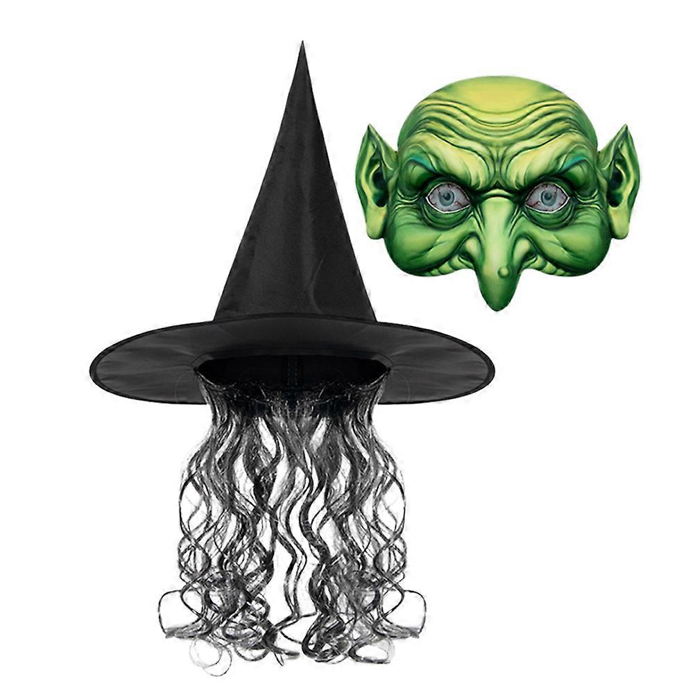 Carnival Events Witch Costume Set Women Curly Wig Hat Mask Assorted Color 1Set