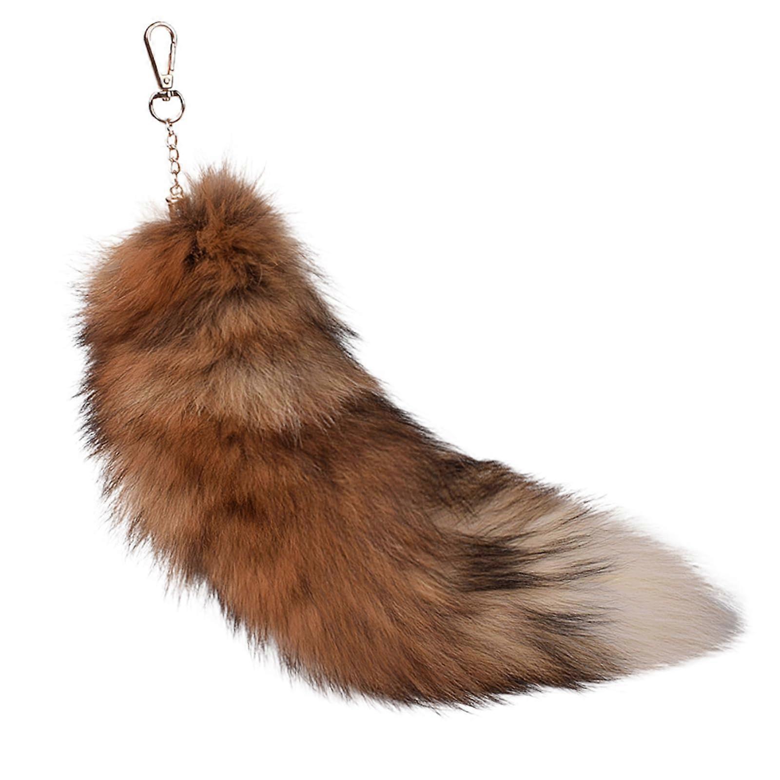 Fluffy Therian Fox Tail Keyring  Soft Fur, Realistic Colors, Durable,  for Cosplay and Medieval Festivals, gray