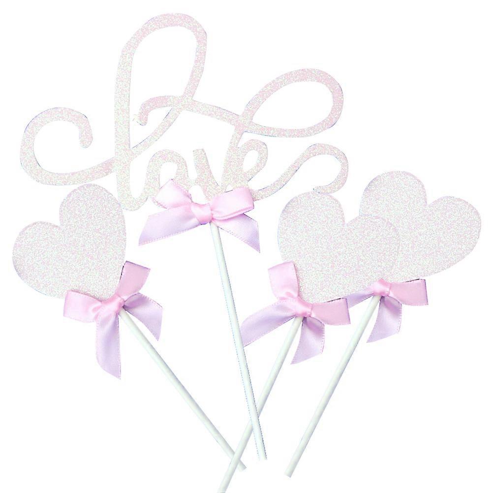 Pink Cake Toppers 4Pcs for Love Theme Cake Decoration