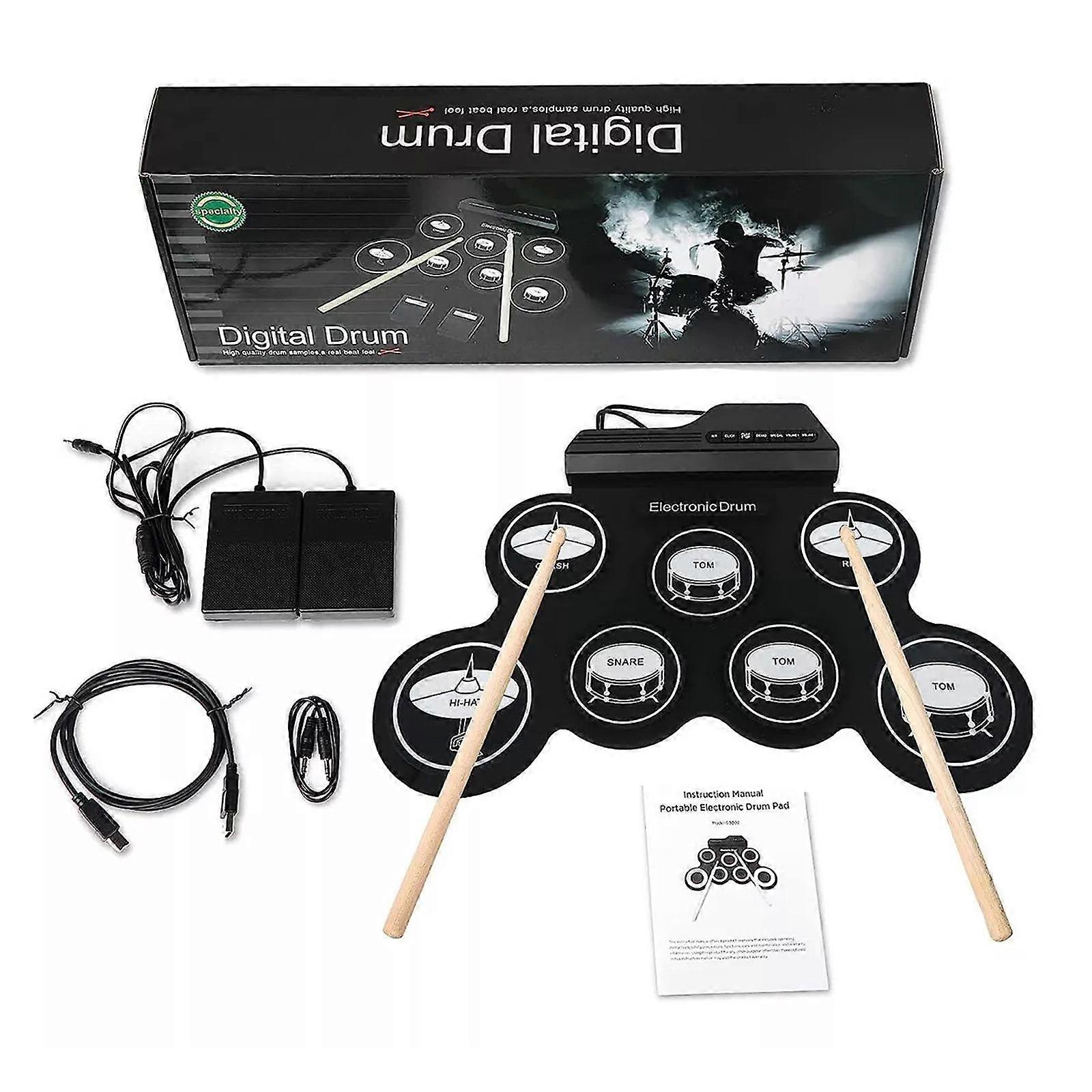 Portable Electronic Drum Kit with Headphone Jack, Built In Metronome, USB Rechargeable Practice Pad for Beginners and Adults