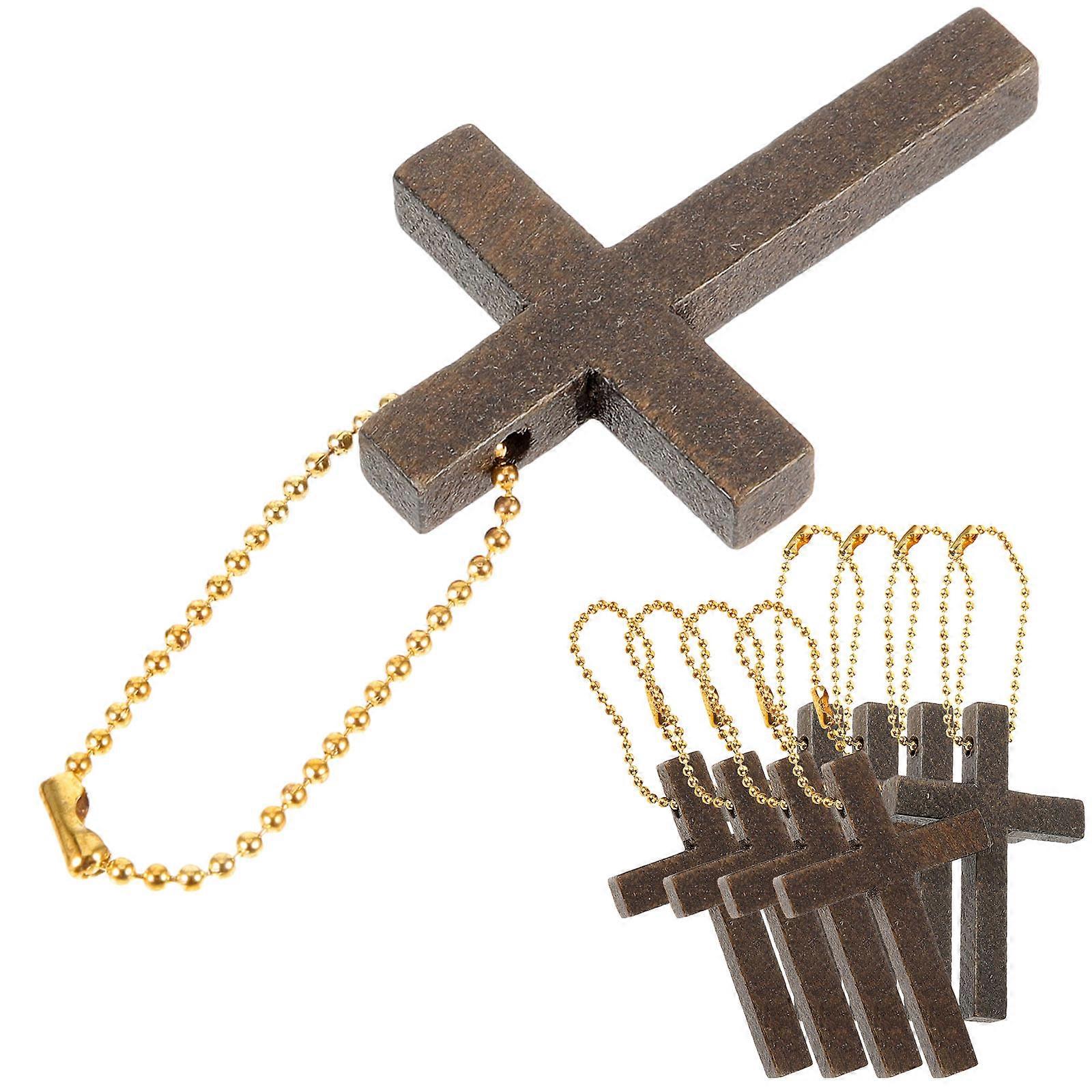 Wood Cross Charms with Chain for Keychain Decor Light Brown Small Size Perfect for Crafts