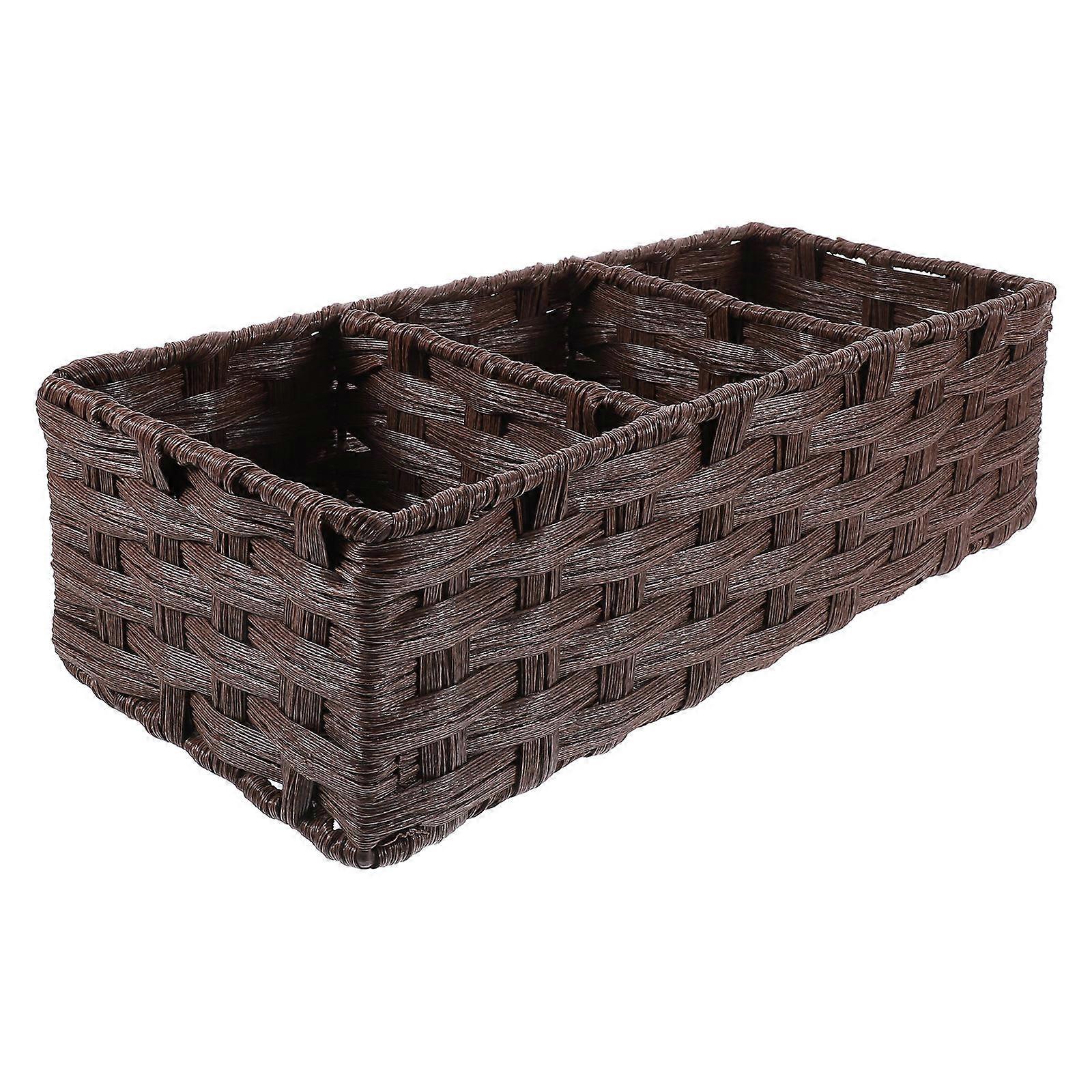 Coffee Woven Storage Basket for Home Organization with Multi Compartments 1 Piece