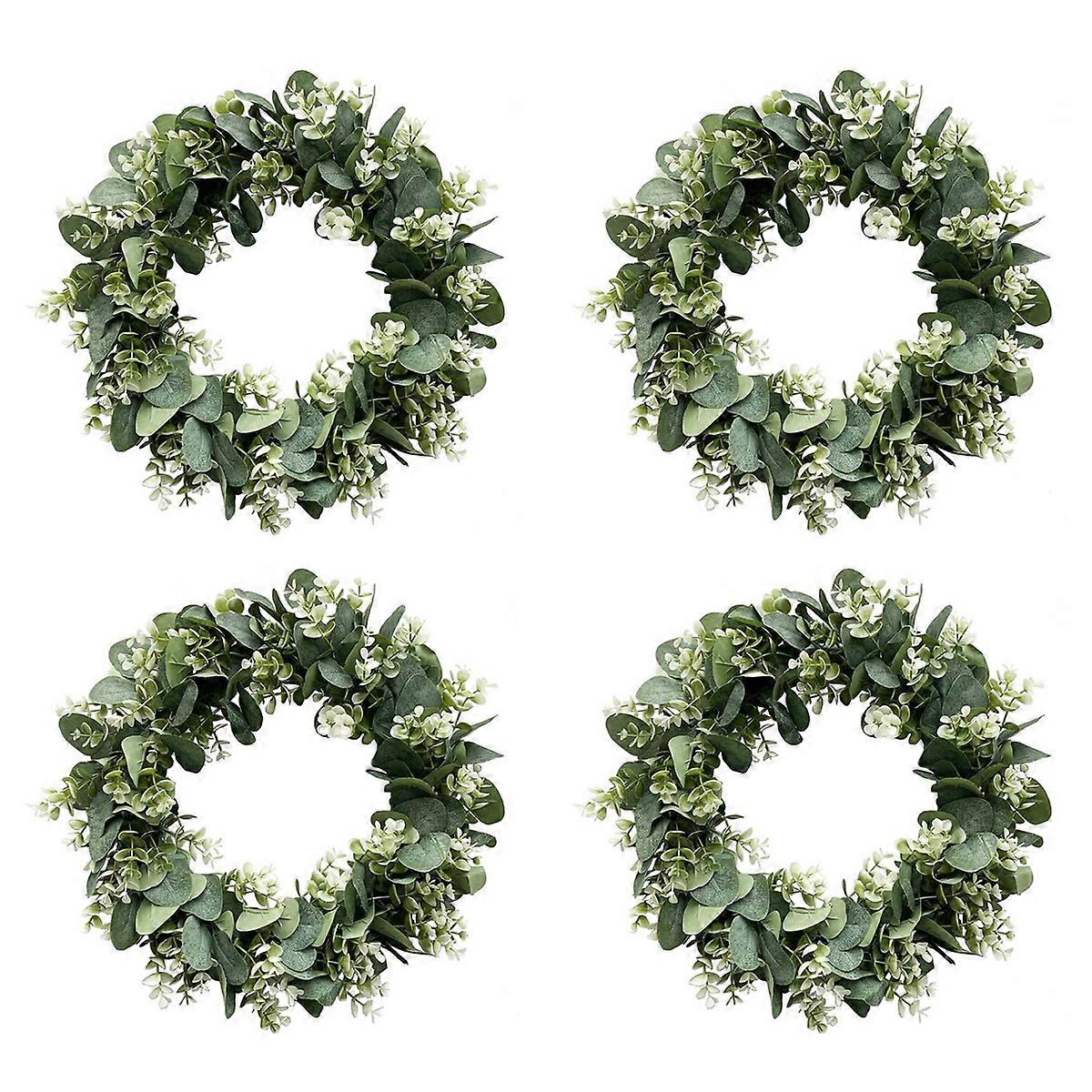 4X Eucalyptus Wreath Farmhouse Decor, Green Wreath Front Door Farmhouse Artificial Wreath Spring Sum