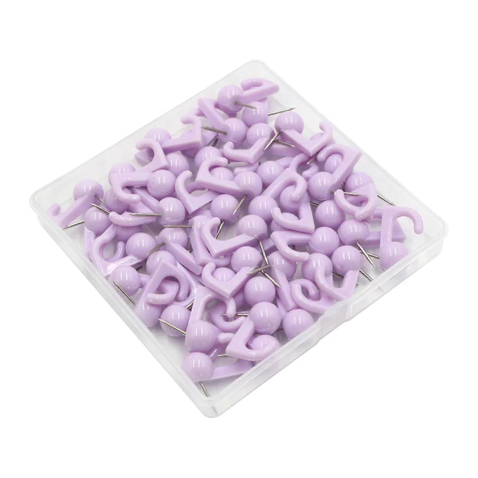 50 件钩针钉钉马卡龙色学生软木板钉板文具钉钉图钉衣架墙钉软木板（紫色）