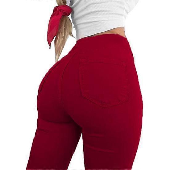Pockets Elastic Solid Color Women Pants Butt-lifting High Waist Cropped Leggings