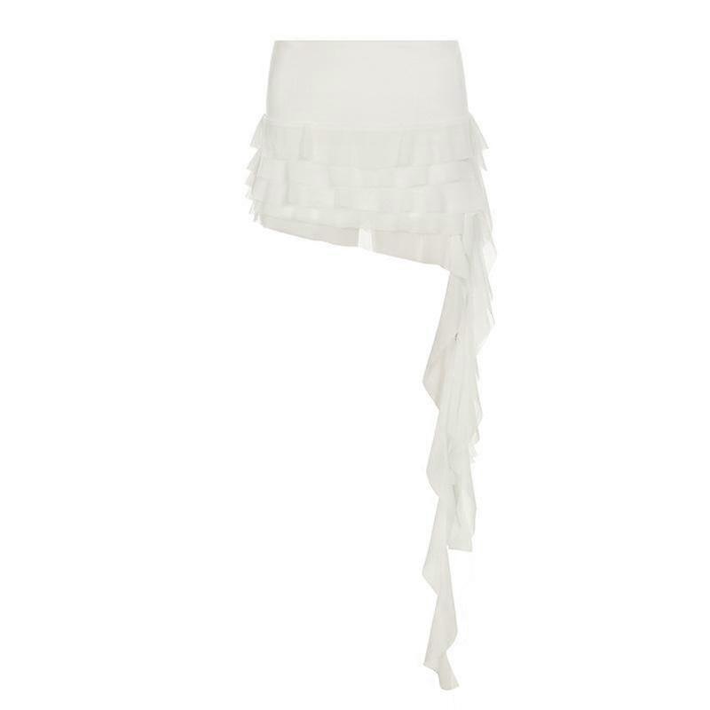 Women's Holiday Flounces Irregular Gauze Multi Layer Temperament Low Waist All Match Sexy Skirt