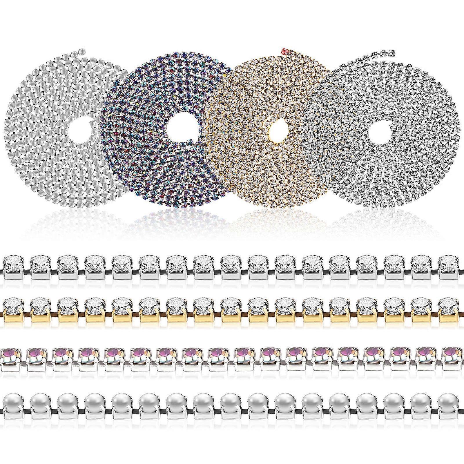 Chain Style Rhinestone Trim 4Pcs Multi Colored Decorative Clothing Accessories 90cm Length 2mm Width Suitable For Weddings