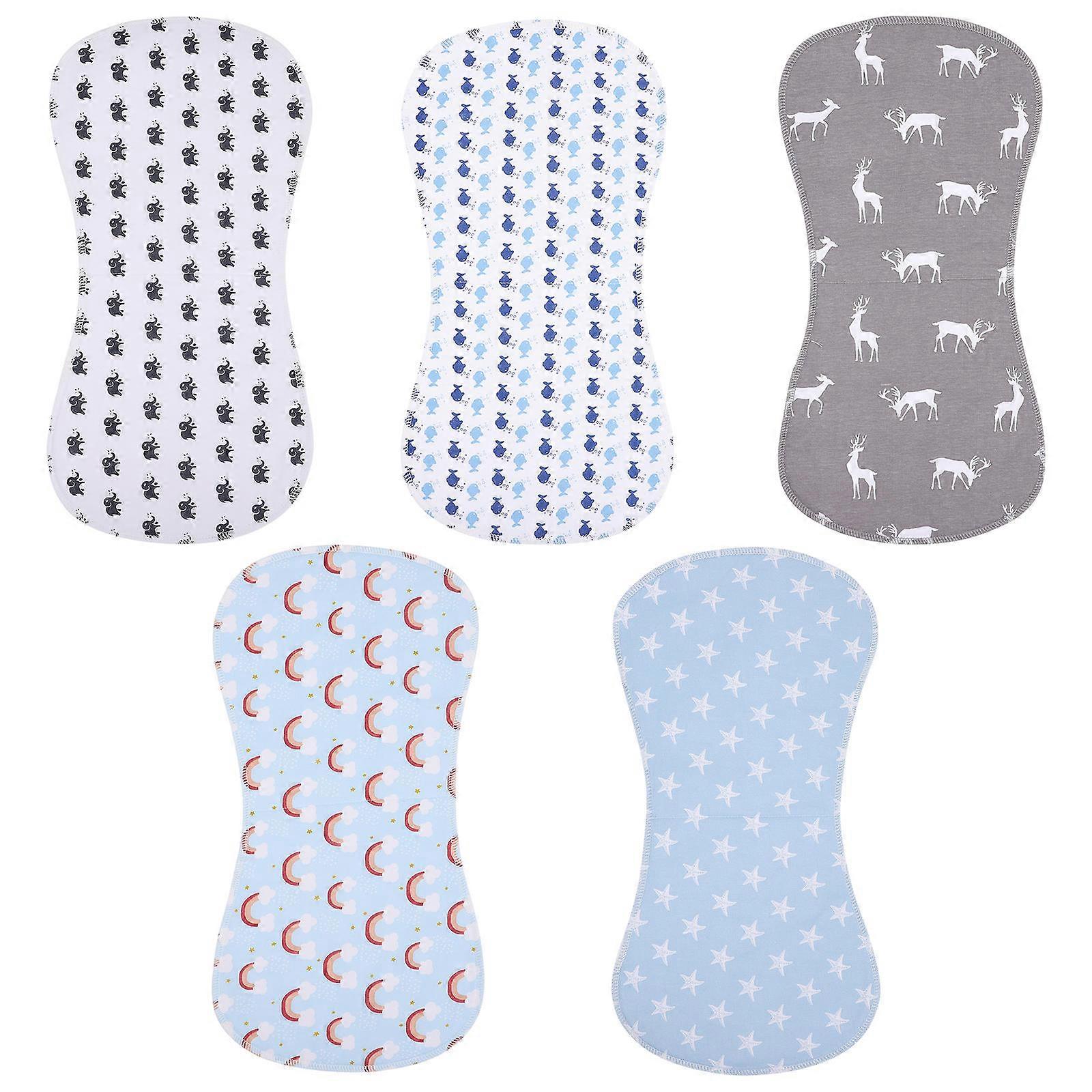 5pcs Super Absorbent Cotton Burp Cloths with Random Cartoon Patterns for Newborn Nursing and Showers