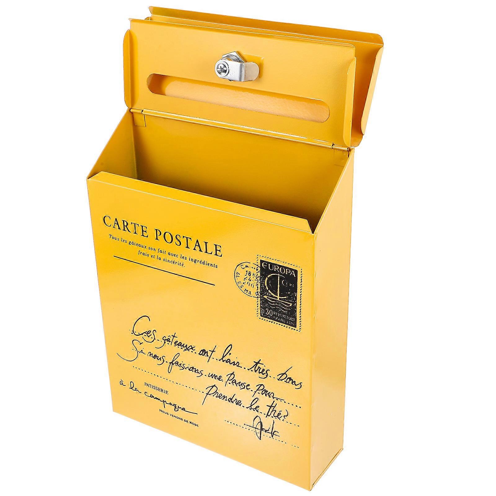 Wall Mount Mailbox with Lock for Storage Use Durable Iron Yellow Post Box 12.5x6x19 Inches