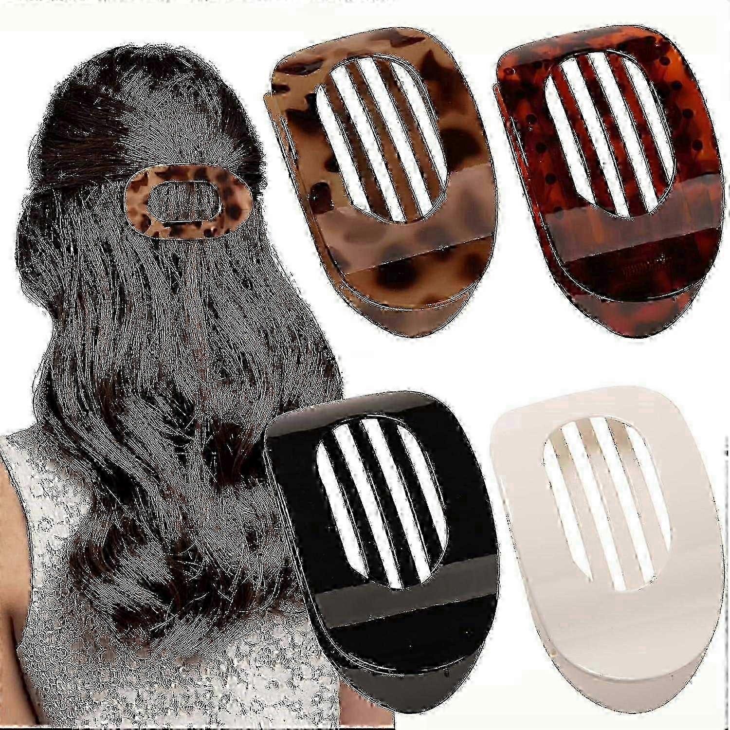 4 قطع مشابك شعر مسطحة للنساء ، مشابك مشابك فرنسية قوية ، مخالب شعر مستديرة للفتيات الطبعة 0724